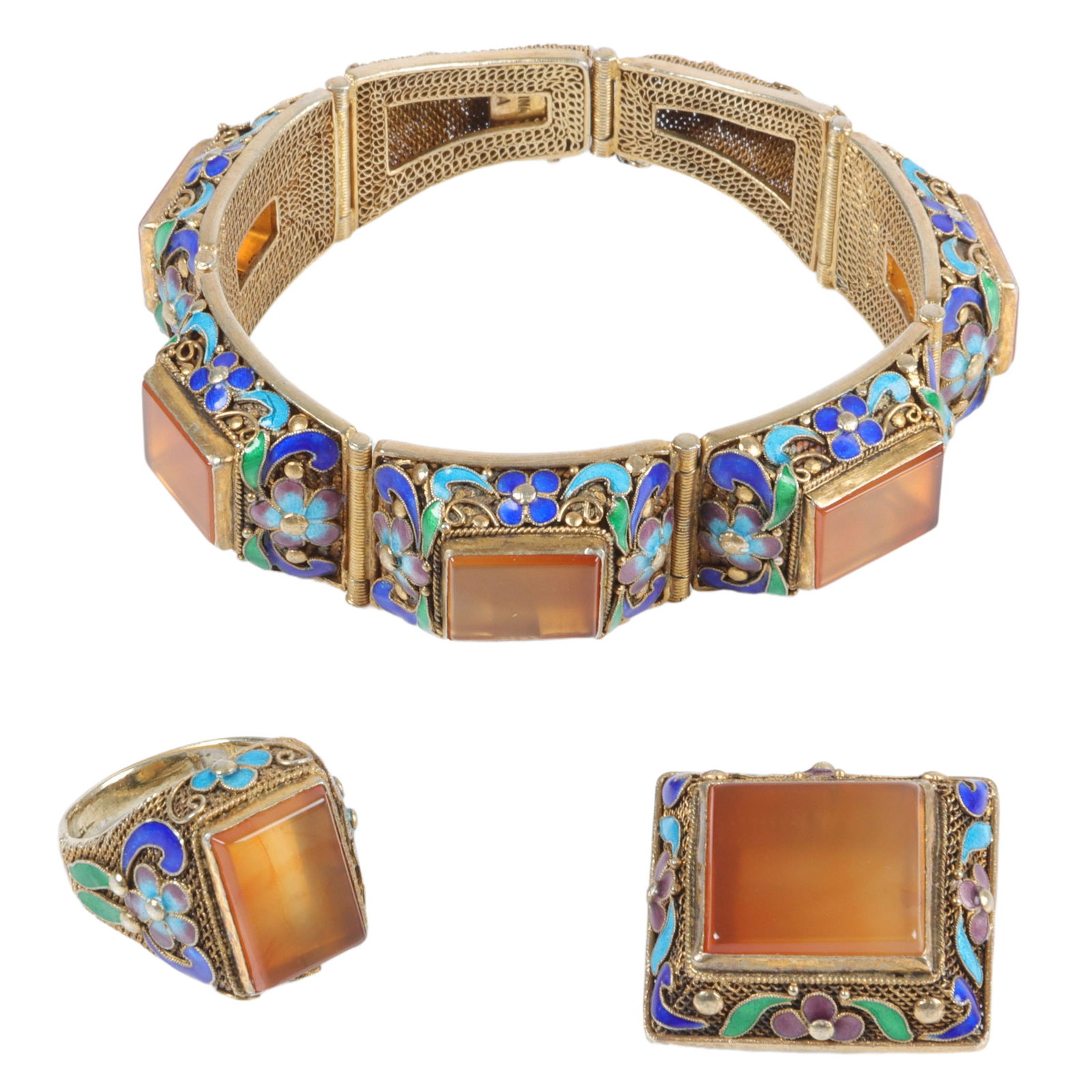 Chinese parure sterling vermeil filigree enamel and (1 of 7)