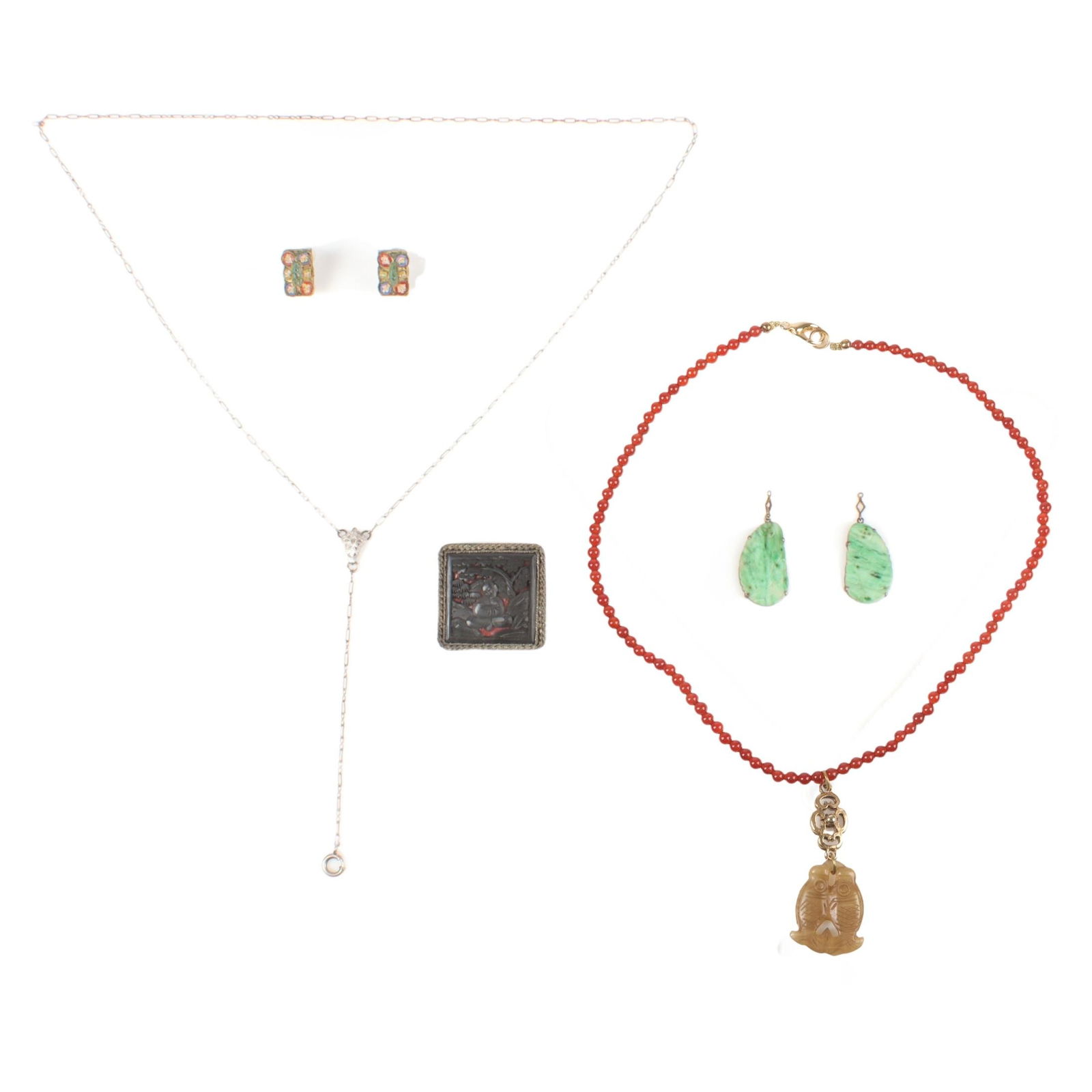 Vintage Estate 6pc group: two carved jade pendants, (1 of 5)