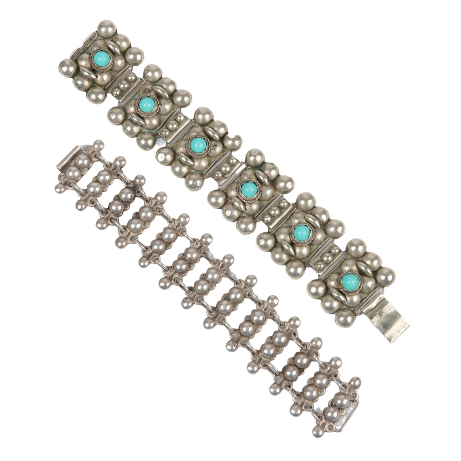 Two Mexican Sterling Silver panel linked bracelets, one (1 of 6)