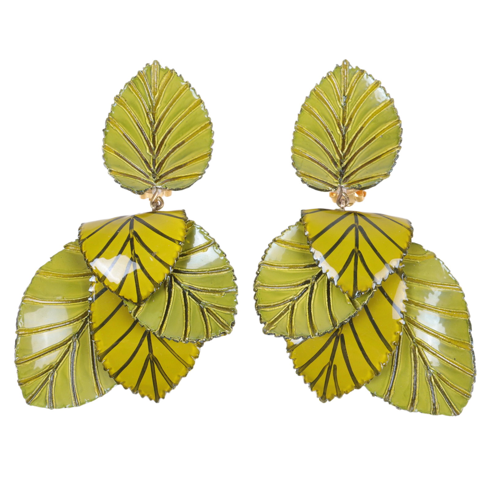 Cilea Paris LARGE carved green resin leaf form dangle (1 of 4)