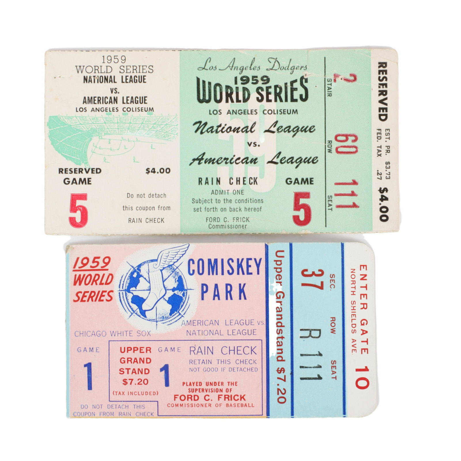 2-1959 World Series Ticket Stubs White Sox vs Dodgers (1 of 4)