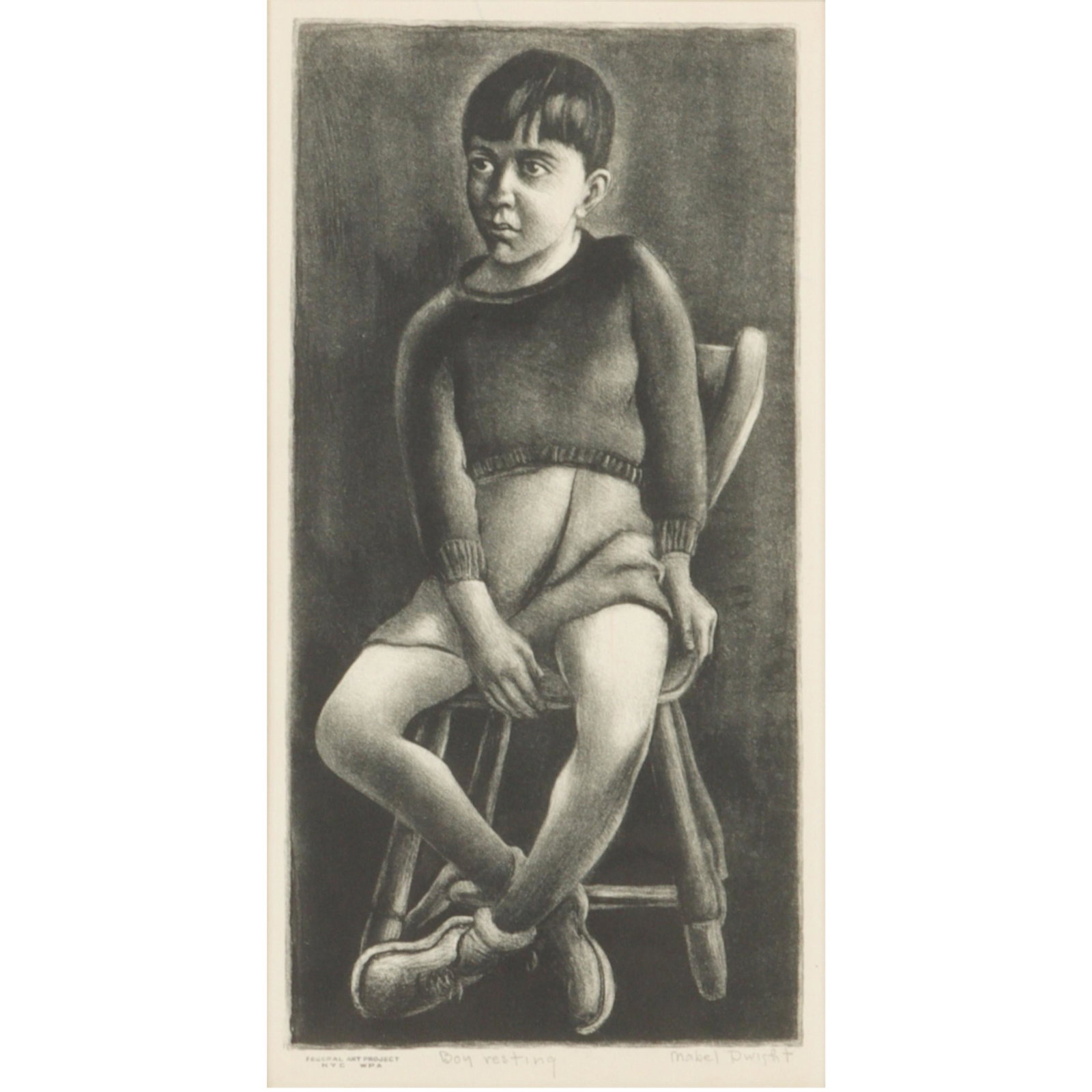 Mabel Dwight, American (1876-1955), Boy Resting,: Mabel Dwight American (1876-1955) Boy Resting lithograph Provenance: From a private collector in Zionsville / Indianapolis. Federal Art Project, WPA, New York City. Pencil signed and titled lower marg