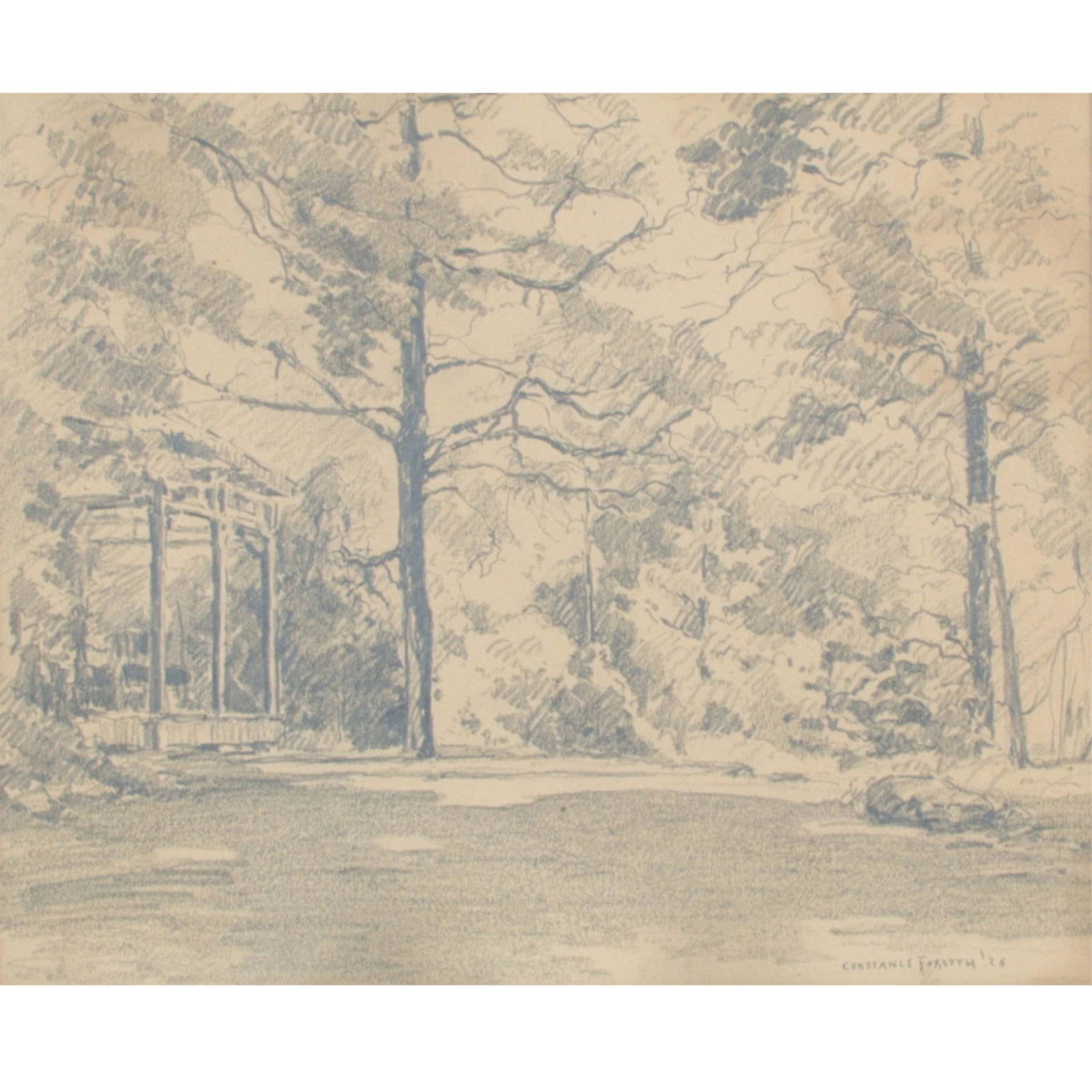 Constance Forsyth, American (1903-1987), back porch in: Constance Forsyth American (1903-1987) back porch in the woods, 1926 graphite / pencil on paper signed lower right. Provenance: From a private collector in Zionsville / Indianapolis. Biography from Fo