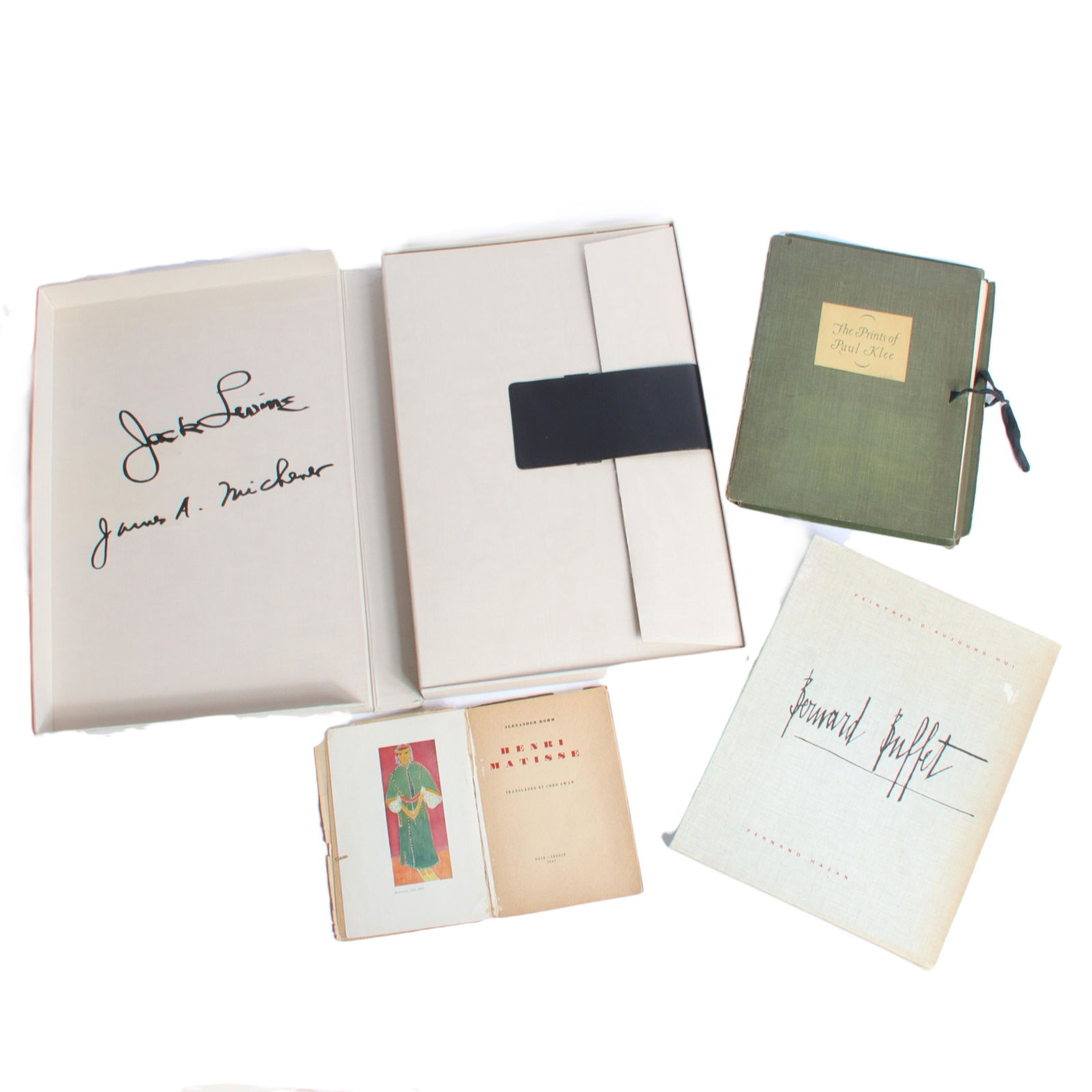 Four fine art reference books / prints: Matisse, Klee,: Four fine art reference books / prints: Matisse, Klee, Buffet and Levine's Michener. "Facing East", Michener, James A. and Jack Levine, Published by Maecenas Press / Random House, 1970; "Henri-Matisse