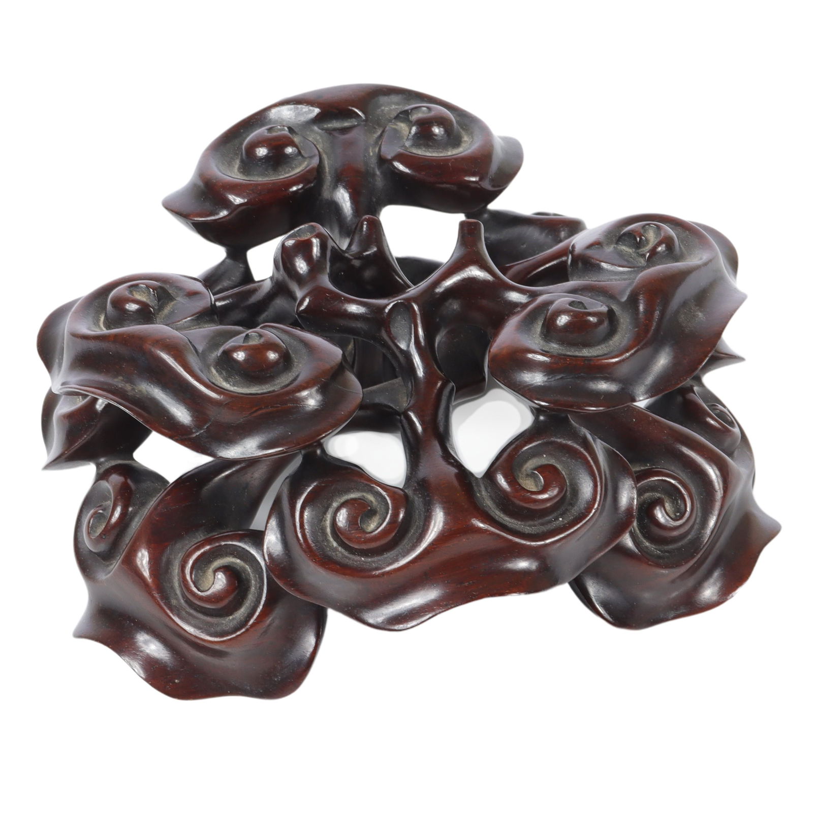 Beautiful Asian hand carved wooden stand for tripod vessel. 2 3/4"H x 5"W x 5"D (1 of 4)