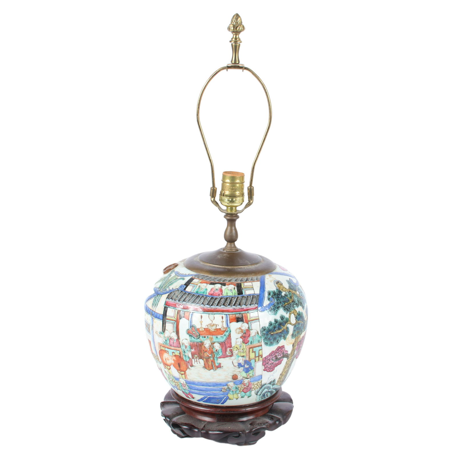 Chinese Famille Rose porcelain ginger jar lamp. 23 1/2"H x 10"Dia (1 of 17)