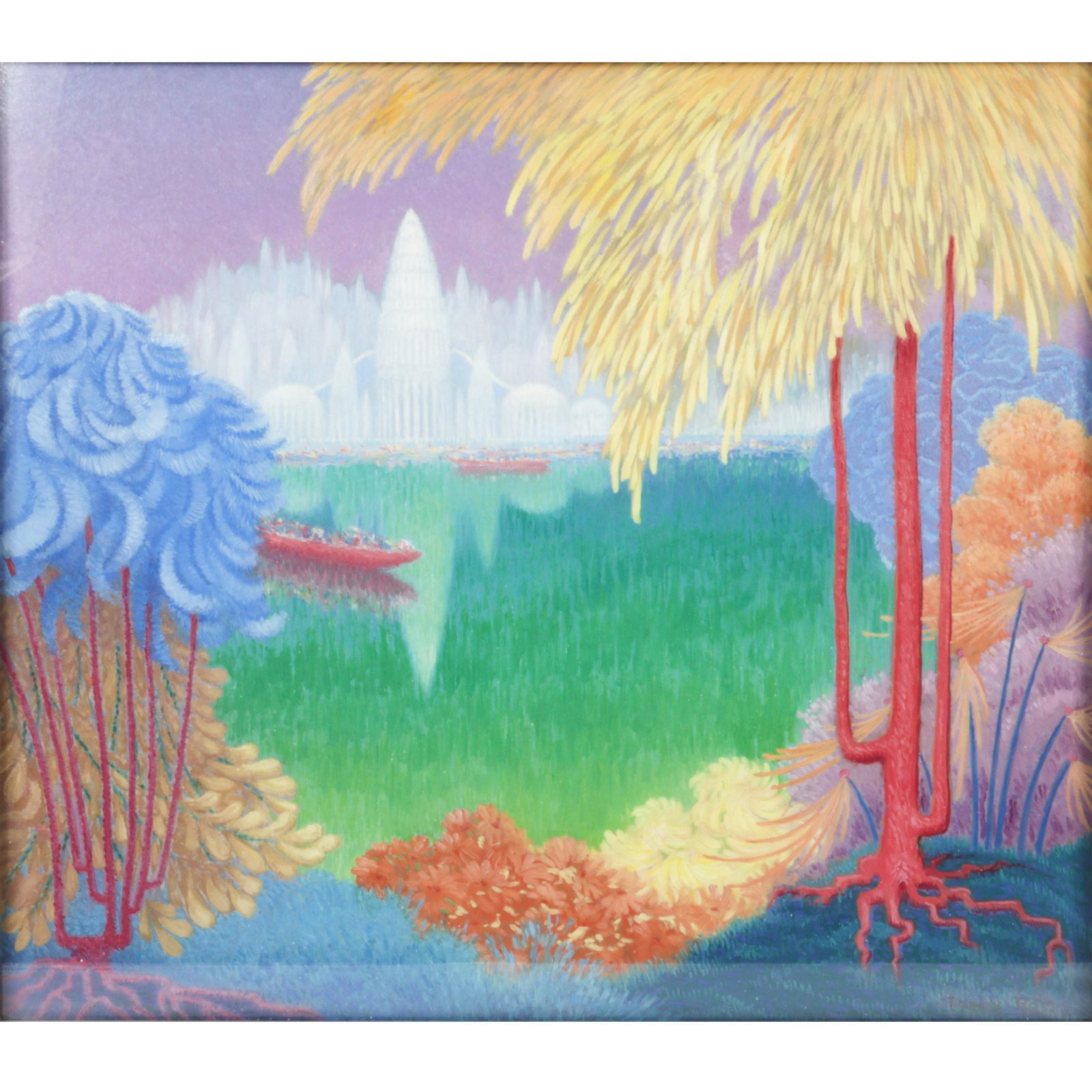 Torey Ross, Illinois / Sweden (b.1875), Metropolis on the water, fantastical cityscape with colorful (1 of 6)