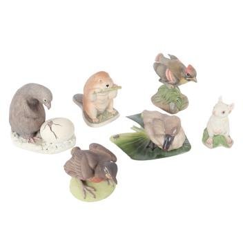 Six porcelain bisque animal figurines: four Boehm baby bird figures (1 of 8)