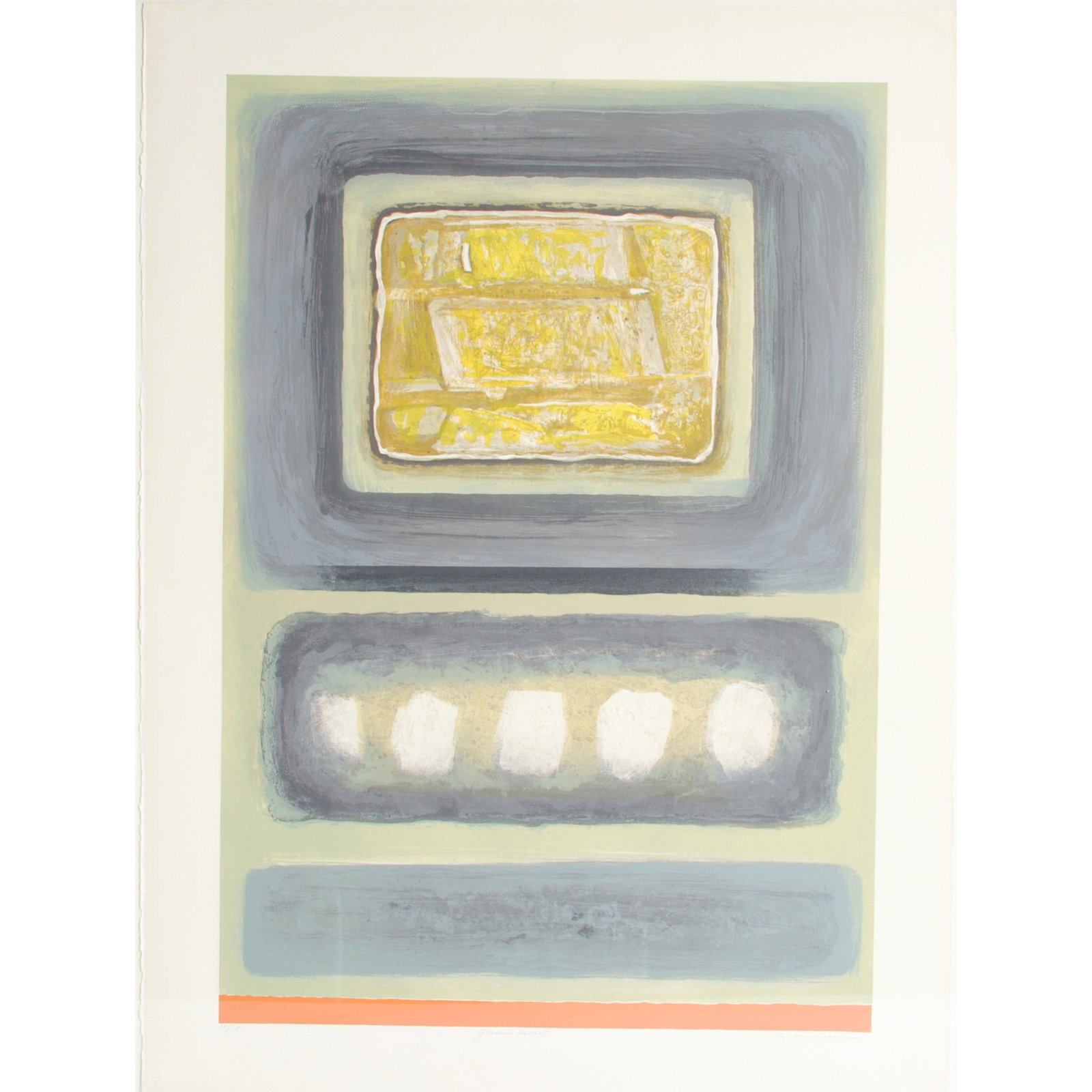 Clinton Adams, American (1918-2002), Golden Tablet, 1961, lithograph on arches, 30"H x 22 1/4"W: Clinton Adams American (1918-2002) Golden Tablet, 1961 lithograph on arches Pencil signed, titled and numbered 15/15 with publisher blindstamp. Collaborating Printer: Garo Antreasian. From the Archive