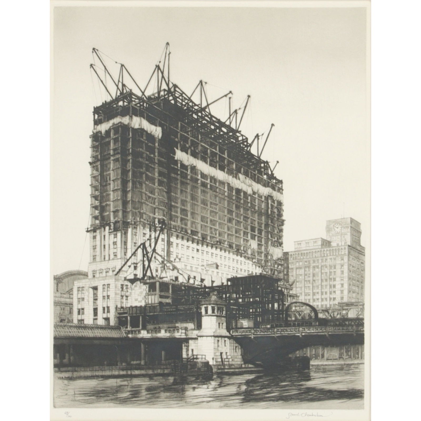 Samuel V. Chamberlain, American (1895-1975), "Soaring Steel", 1929, silver point etching, 12"H x 9 (1 of 6)