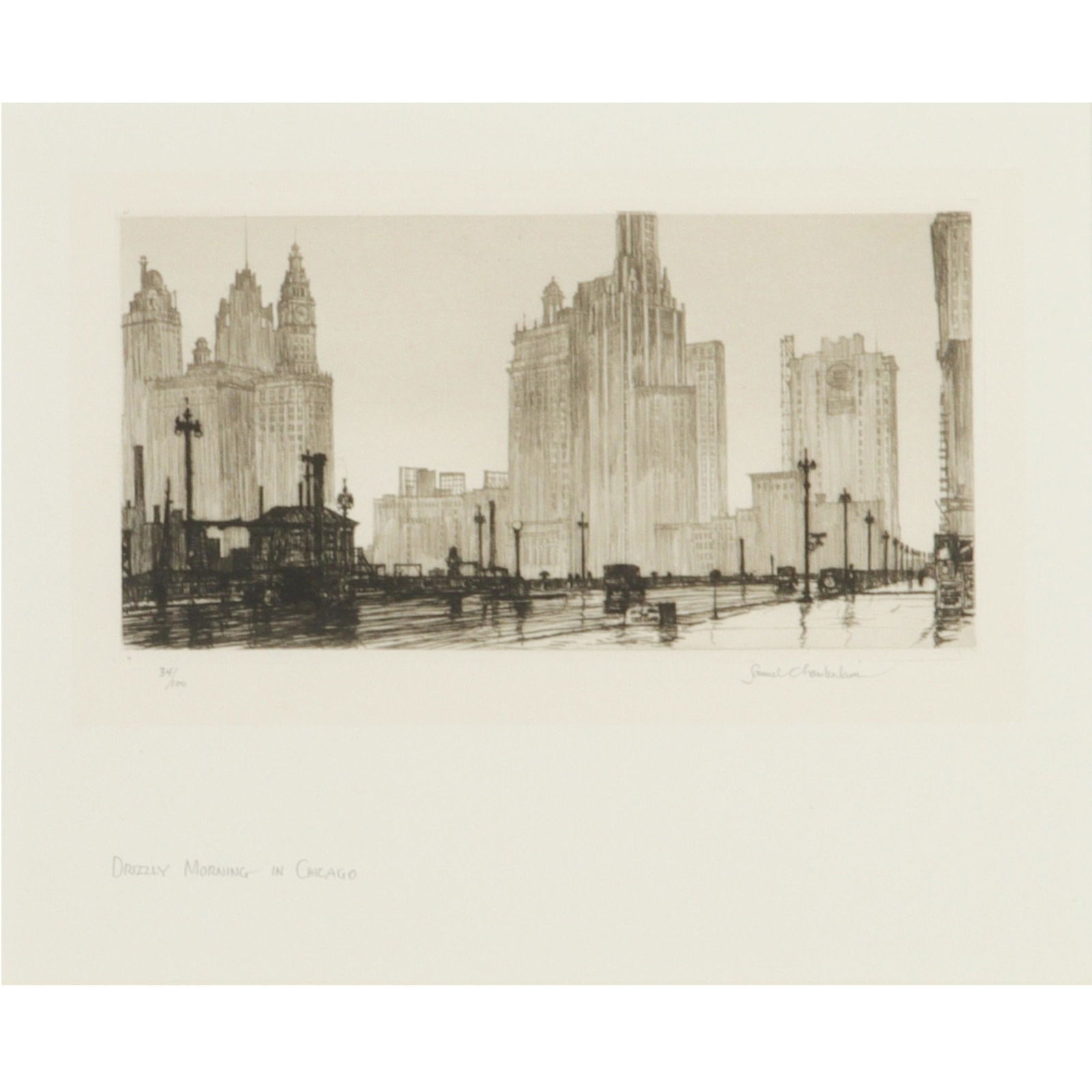 Samuel V. Chamberlain, American (1895-1975), Drizzly Morning in Chicago, 1929, drypoint etching, 3 (1 of 7)