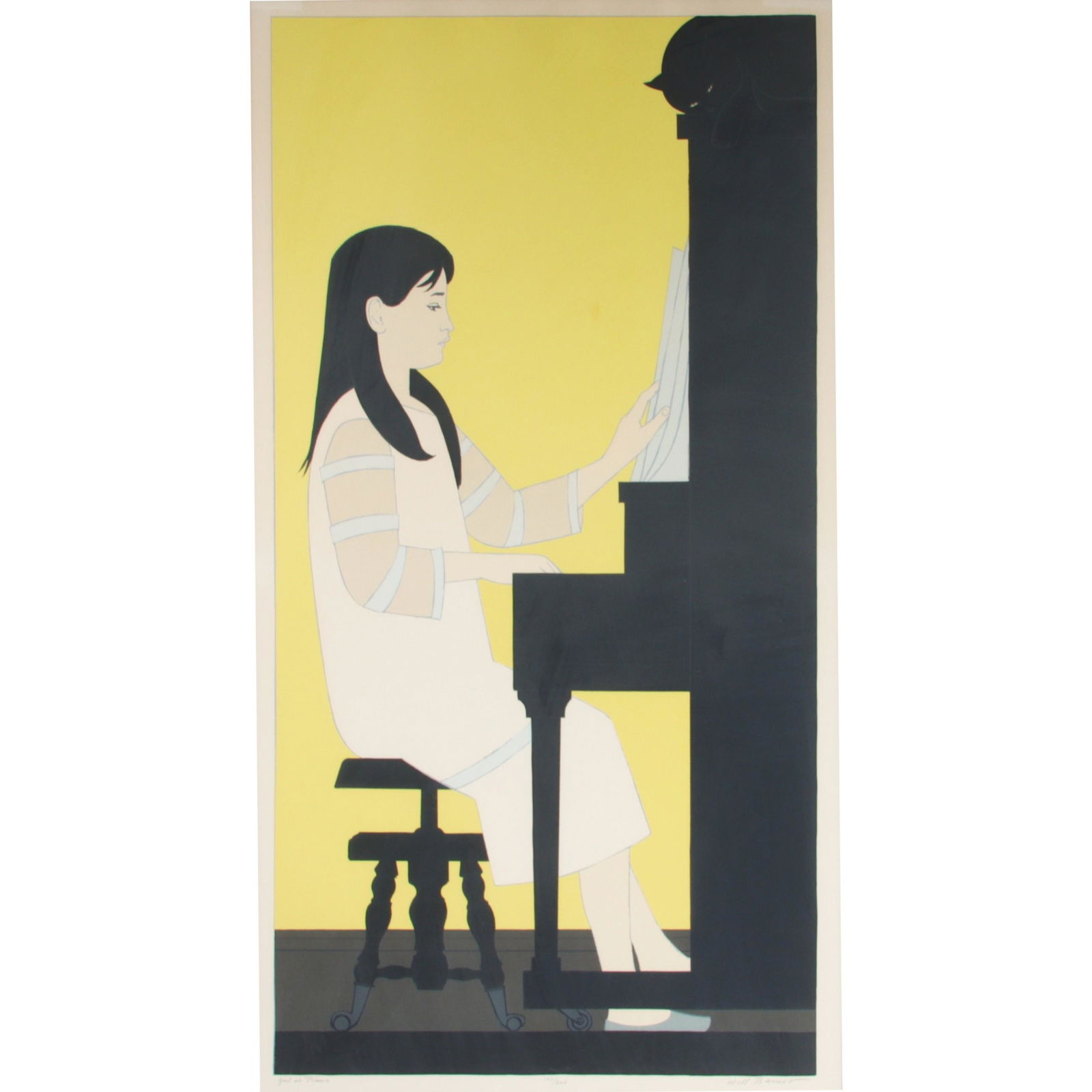 Will Barnet, American (1911-2012), Girl at Piano, silkscreen, 40"H x 21"W (image), 51 1/4"H x 31"W: Will Barnet American (1911-2012) Girl at Piano silkscreen pencil signed, titled and numbered 100/200 lower margin. Biography from the Archives of AskArt: From Beverly, Massachusetts, Will Barnet becam