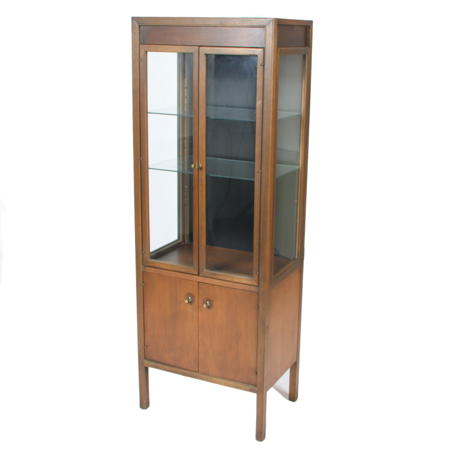 Mcm Danish Walnut And Glass Lighted Display Cabinet With Three
