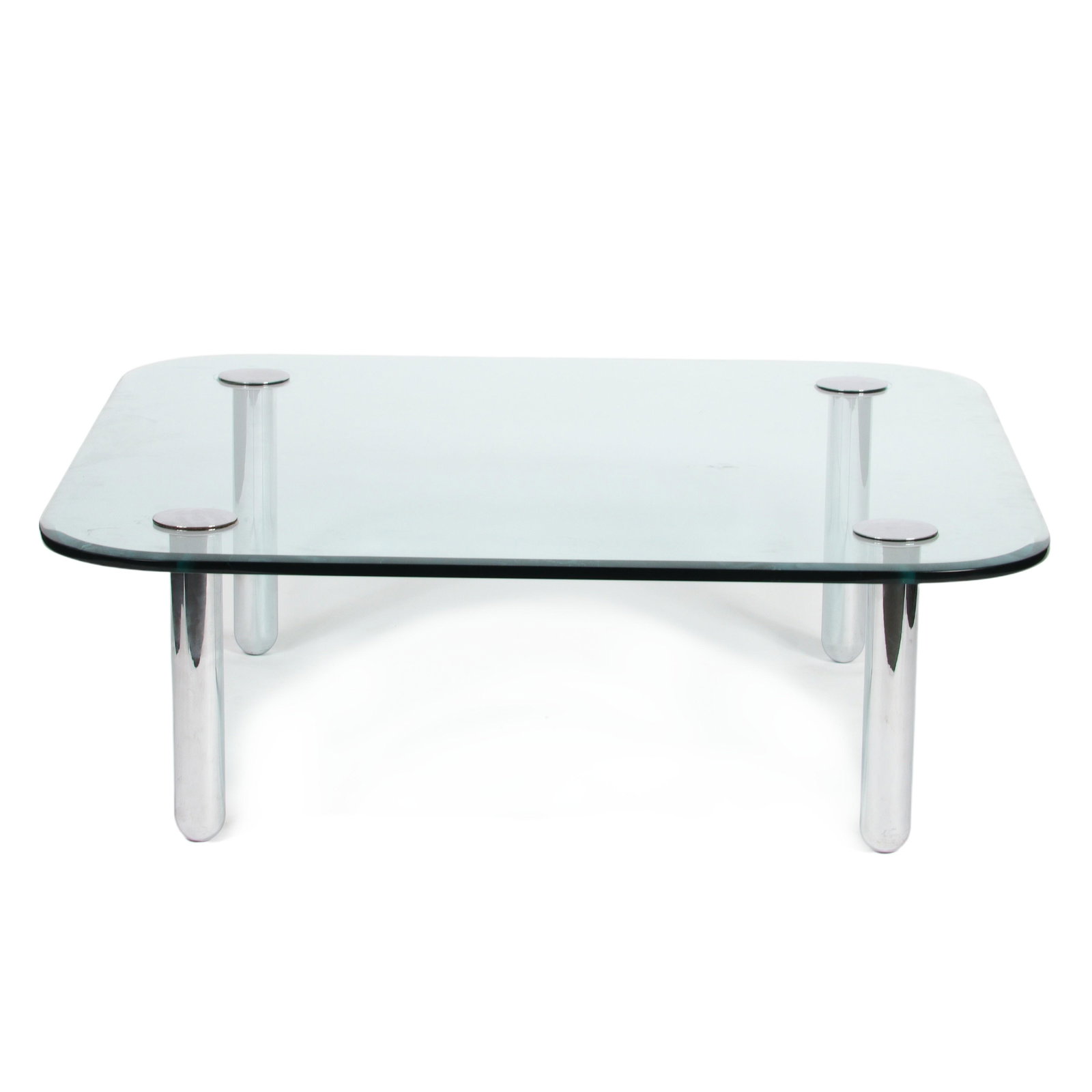 Modernist Chrome & Glass top Coffee Table. 16"H x 48"W x 48"D (1 of 5)