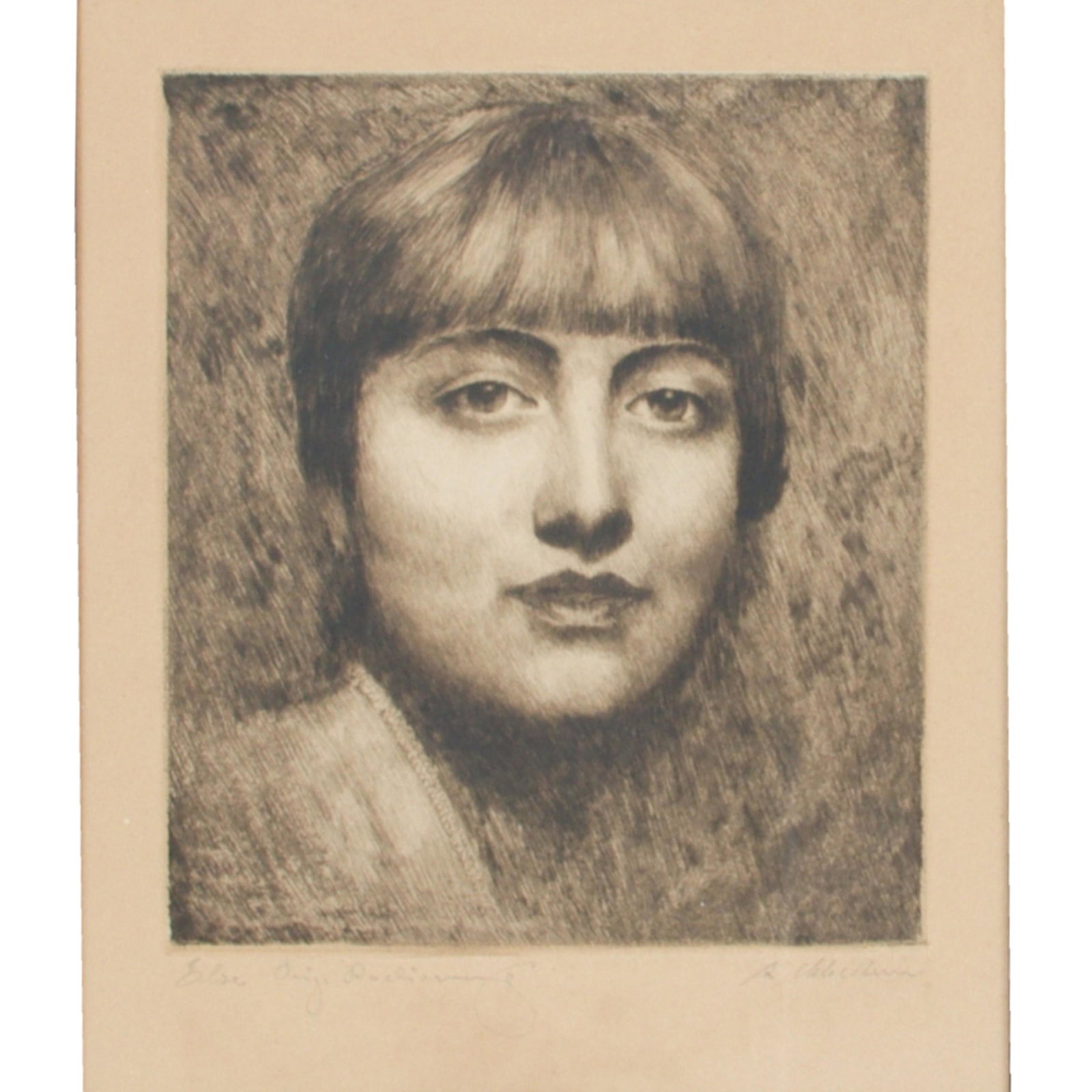 , portrait of a beautiful woman, Continental School early 20th Century, drypoint etching, 20"H x (1 of 6)