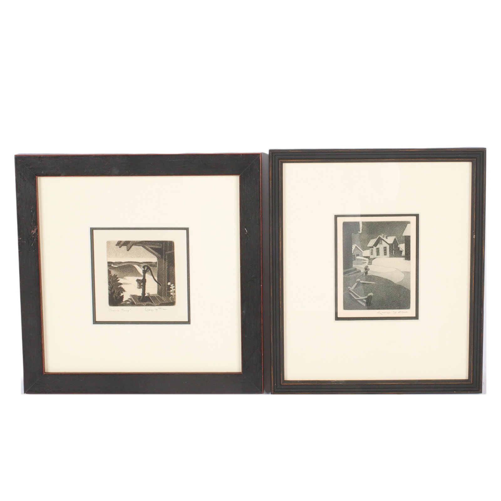 George Joseph Mess, American (1898 - 1962), Winter Landscape, Prairie Pump, aquatint etching, (1 of 10)