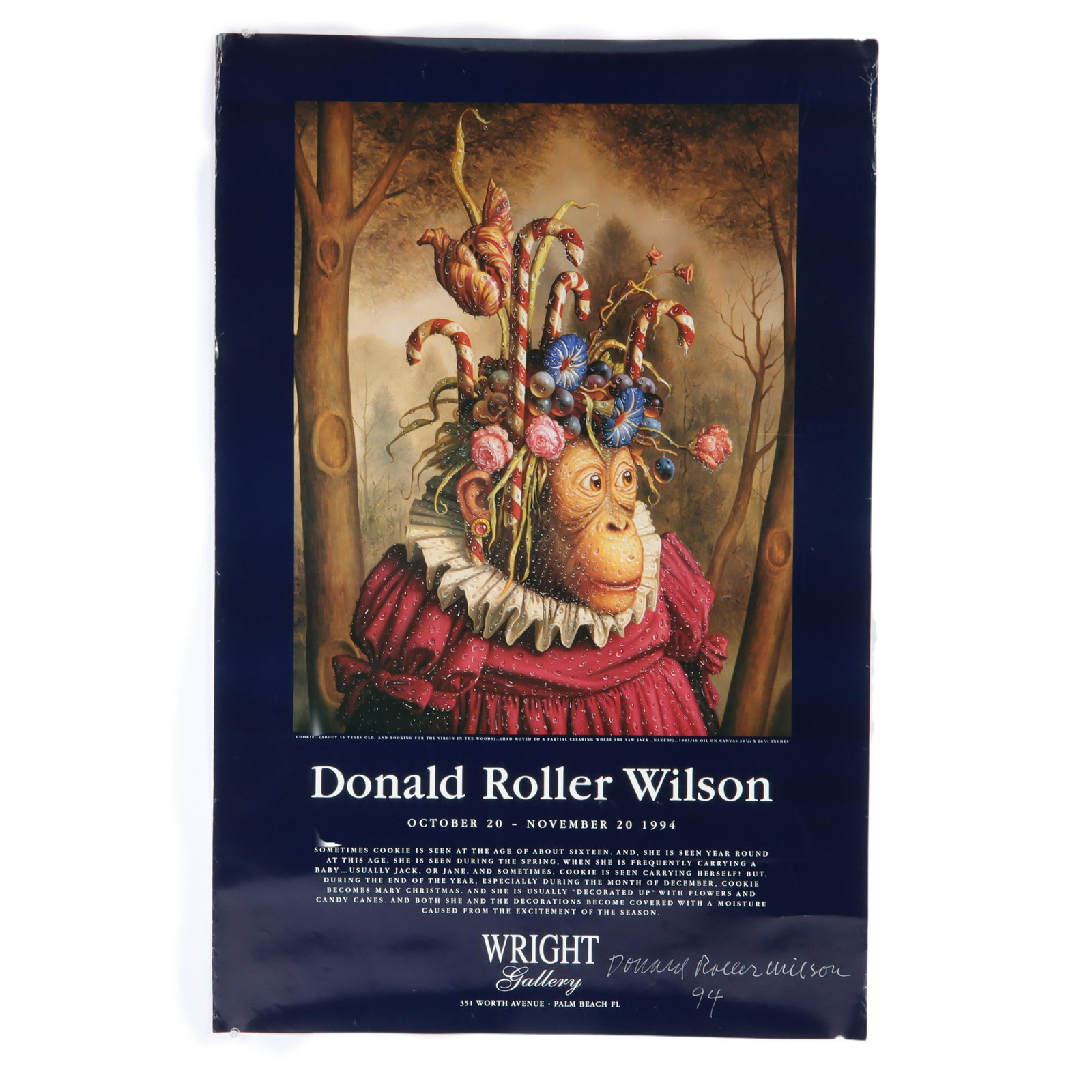 Donald Roller Wilson (Born 1938) Wright Gallery exhibition poster signed by artist. 38"H x 25"W (1 of 4)