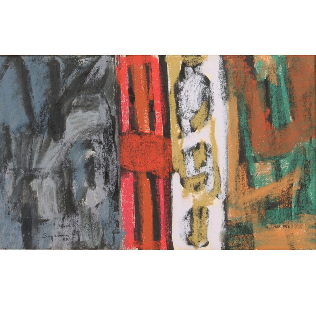 George Sugarman American, (1912-1999) Untitled, 1954: George Sugarman American, (1912-1999) Untitled, 1954 mixed media on paper signed and dated lower left. From the Archives of AskArt: Sculptor/painter George Sugarman's (1912-1999) early sculpture was a