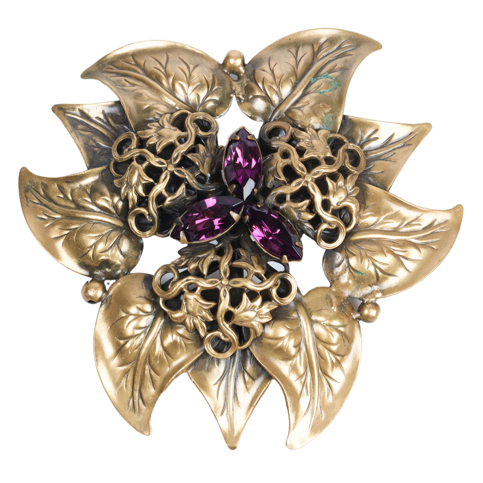 Joseff of Hollywood large Book Piece brooch with layered heart-shaped leaves:, 3 1/4"H x 3 1/2"W (1 of 4)