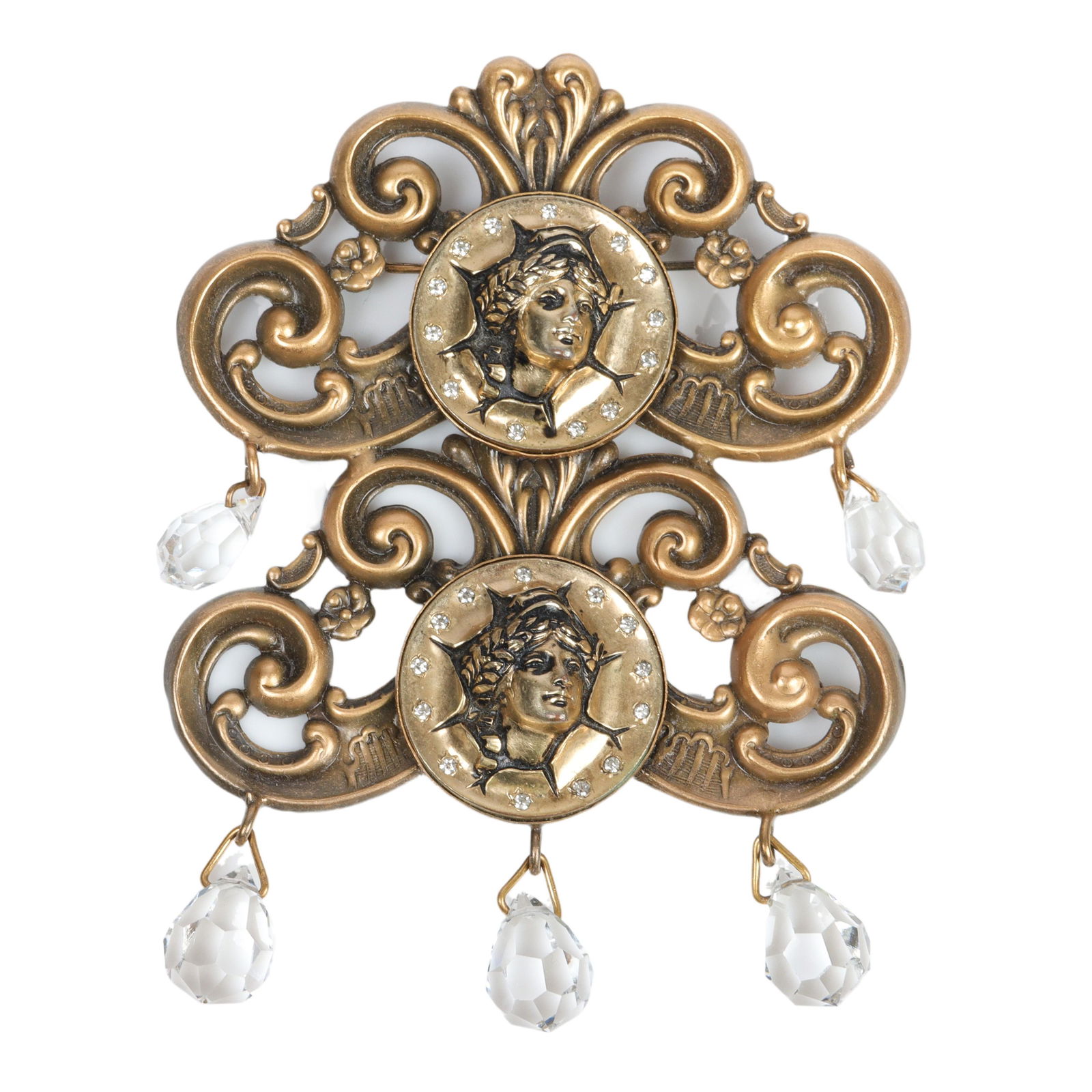 Joseff of Hollywood large Art Nouveau openwork layered pin brooch: 4 1/2"H x 3 1/4"W (1 of 5)