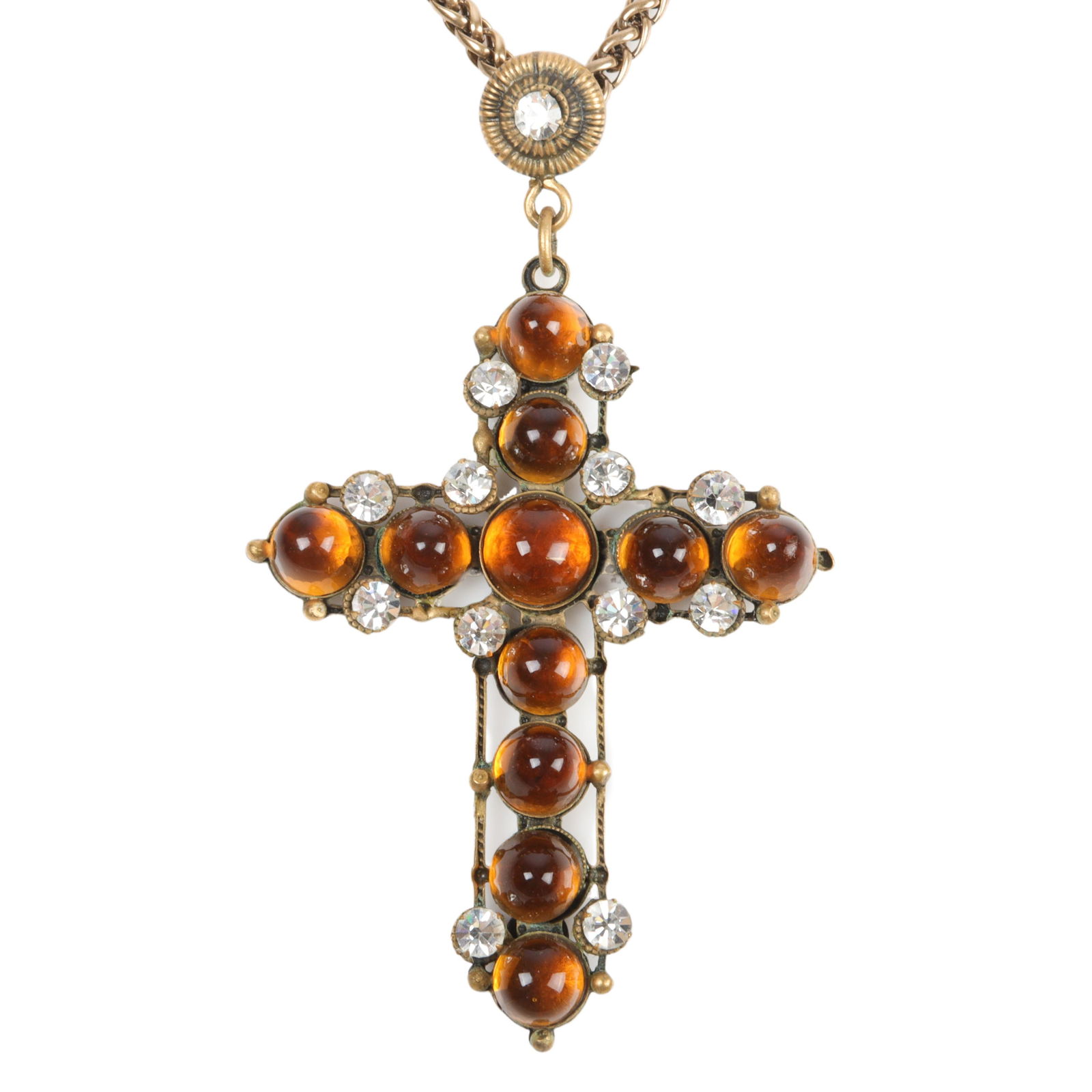 Joseff of Hollywood gold tone rope chain necklace with dangling cross pendant: 25"L (necklace), 4"H (1 of 4)
