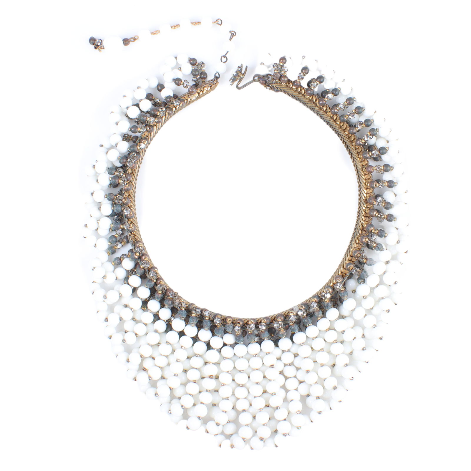 Miriam Haskell Unusual DECO bib necklace with looping white glass beads giving dimension. adjustable (1 of 4)