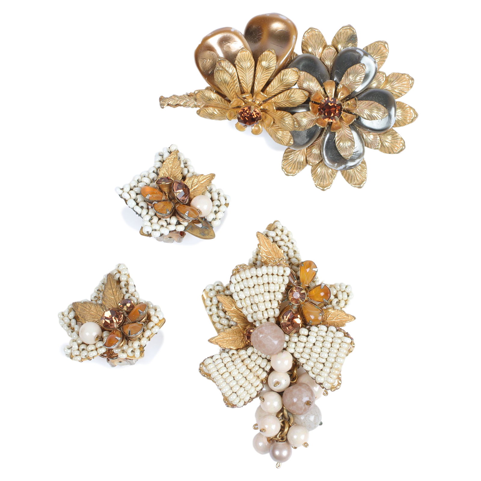 DeMario & Haskell 3pc: Haskell layered flower pin with copper rhinestone & faux pearl paddles. 1 (1 of 6)