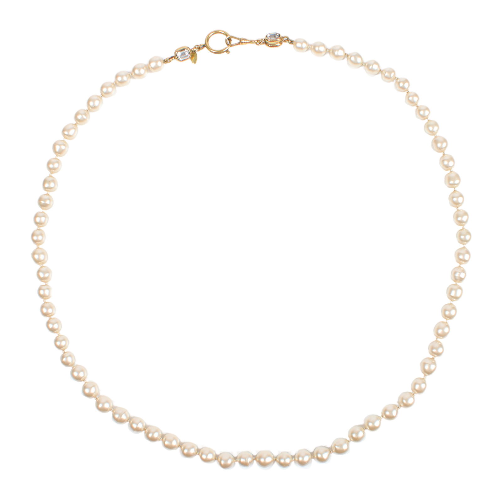 Chanel Baroque pearl necklace with two double sided crystal stations and metal tag. 34"L (1 of 4)