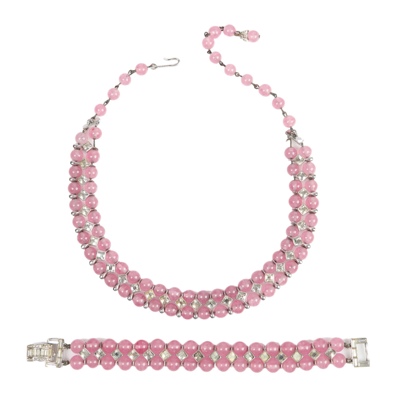 Christian Dior by Kramer demi-parure pink glass bead necklace and bracelet set: adjustable to 18"L (1 of 5)