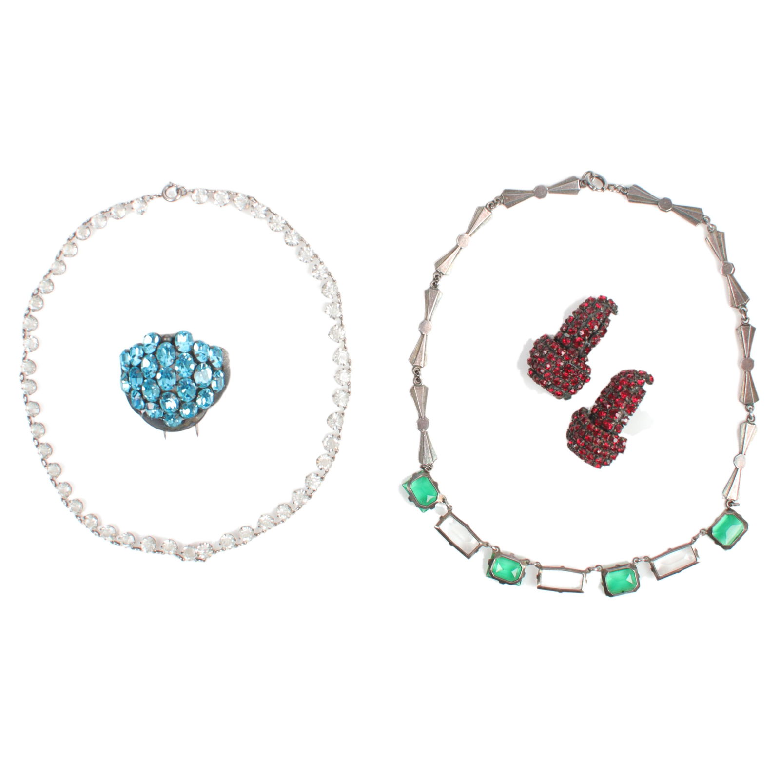 Multicolor crystal and rhinestone 4pc jewelry group: sterling diamante choker necklace, 15 1/2"L (1 of 8)