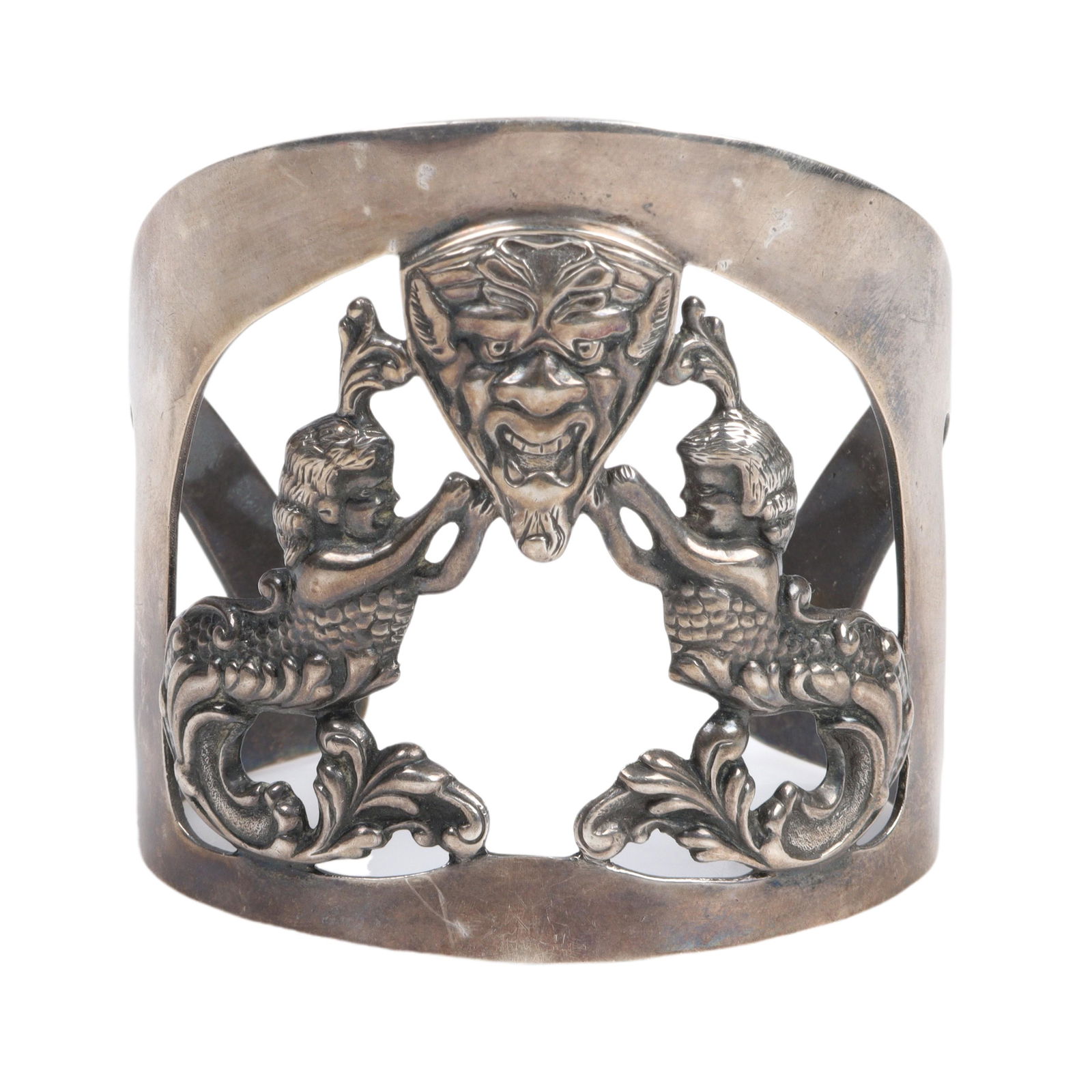 LARGE Italian? fine sterling silver Renaissance Revival open work cuff bracelet 2 1/4"inner width, 2 (1 of 4)