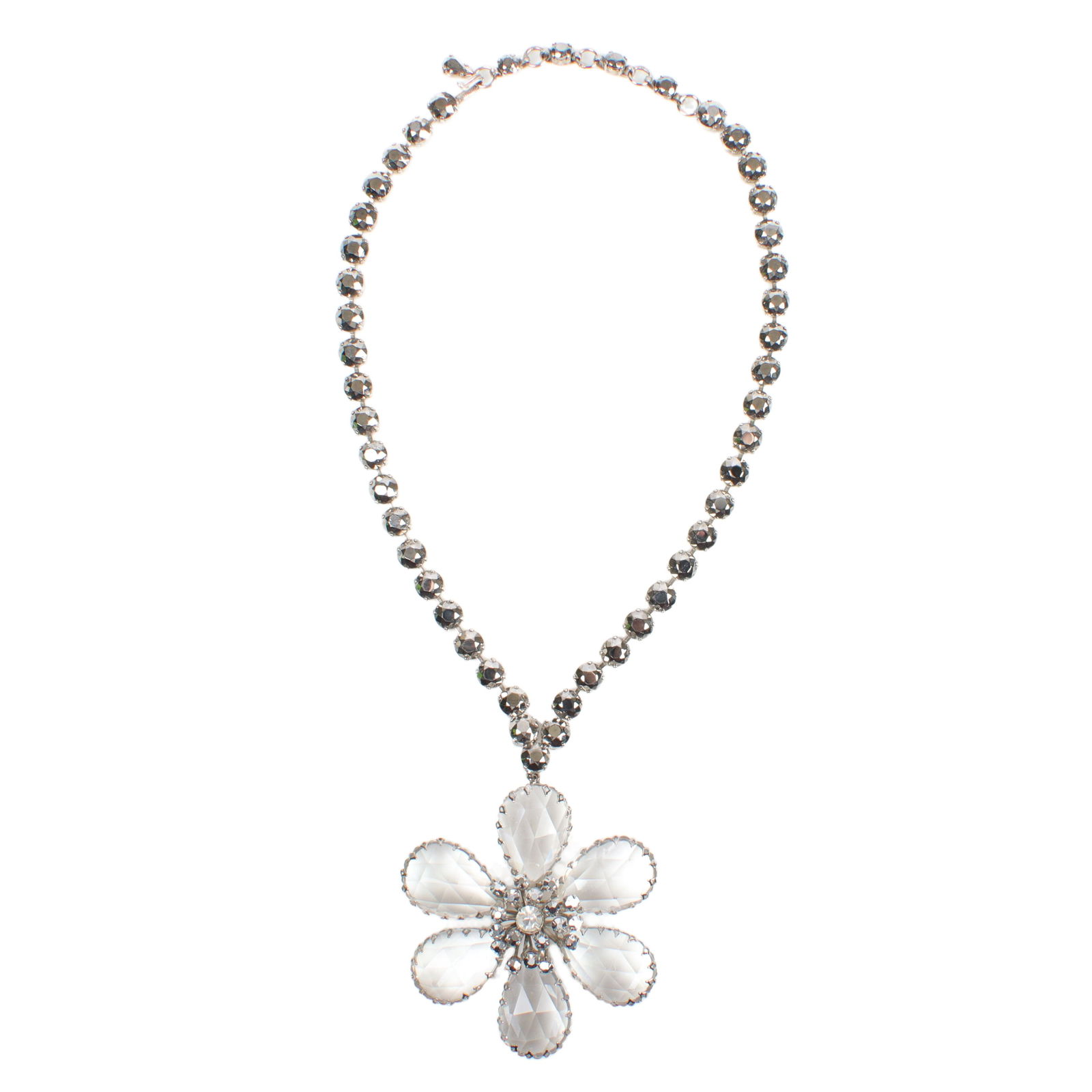 Schreiner linked metallic rhinestone necklace with Massive crystal flower pin / pendant. (1 of 4)