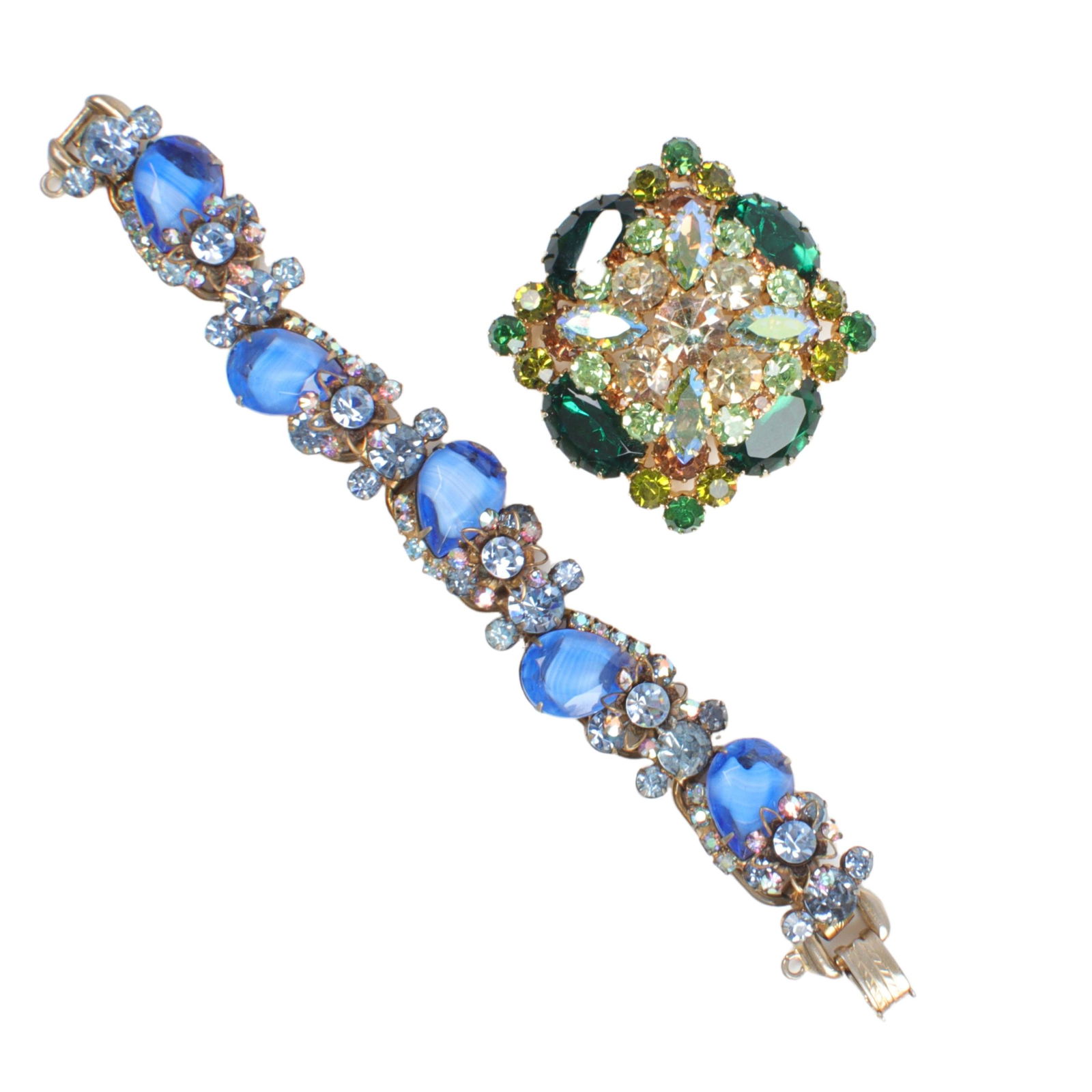 D & E Juliana 2pc: bracelet with chalk white & blue givre stones 7 1/4"L, 3/4"W (bracelet) (1 of 4)