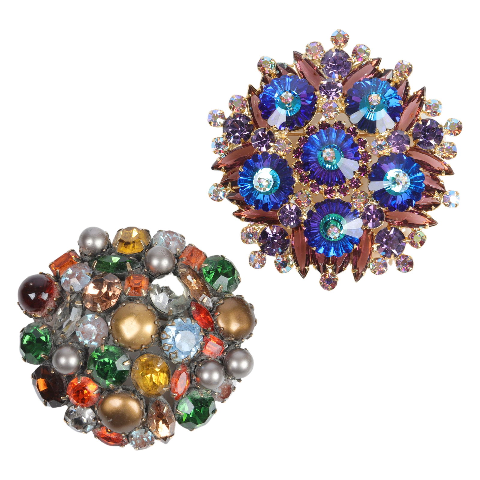Vintage Pins 2pc: Juliana Pin With Blue Rivoli Crystals