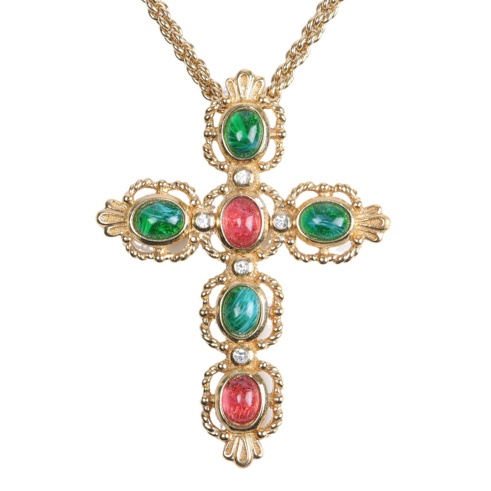 Christian Dior gold tone opera length chain necklace and bejeweled cross pendant: 35 1/2"L (1 of 4)