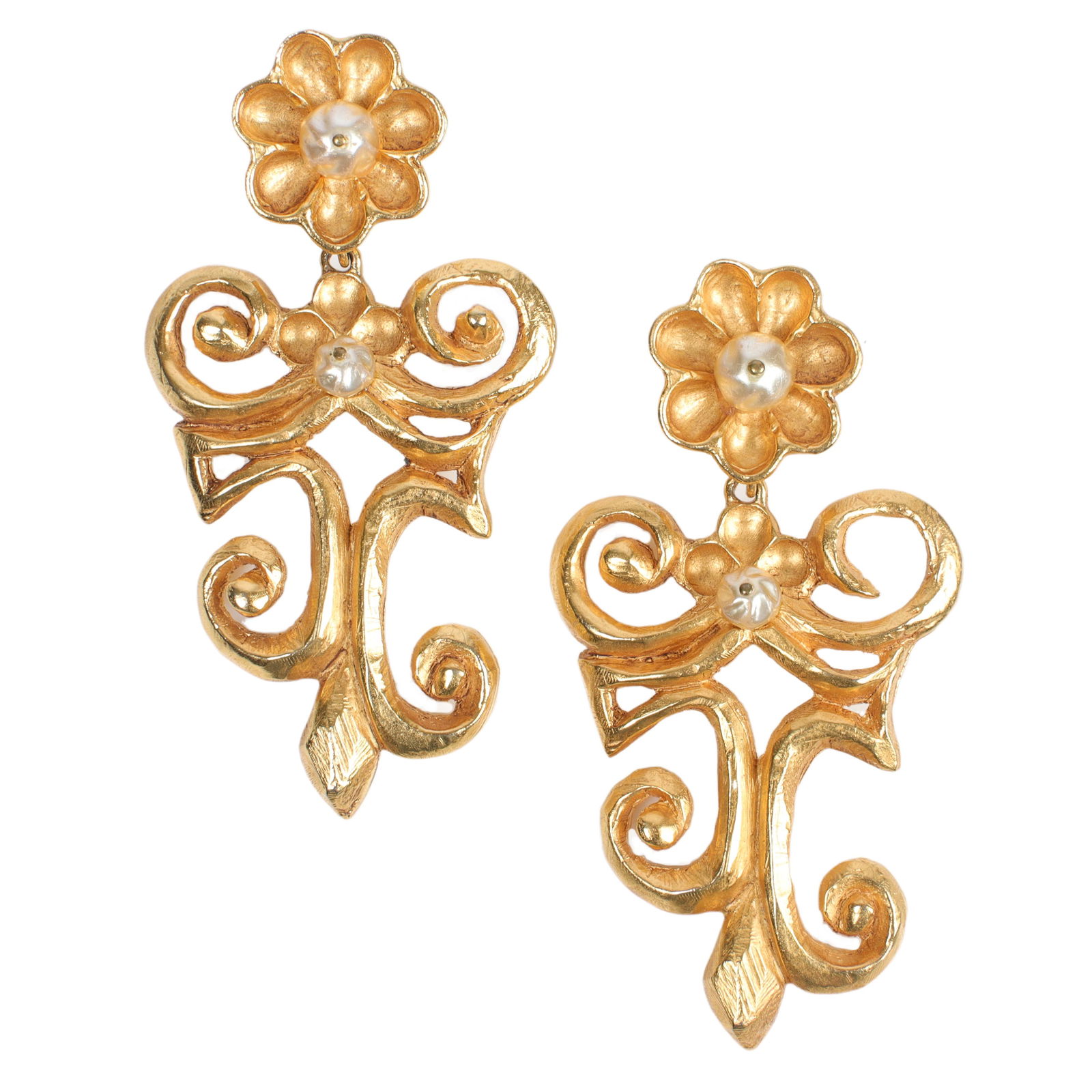 Christian LaCroix France Massive Runway brushed gold and raw pearl earrings. 4"H x 2"W (1 of 5)
