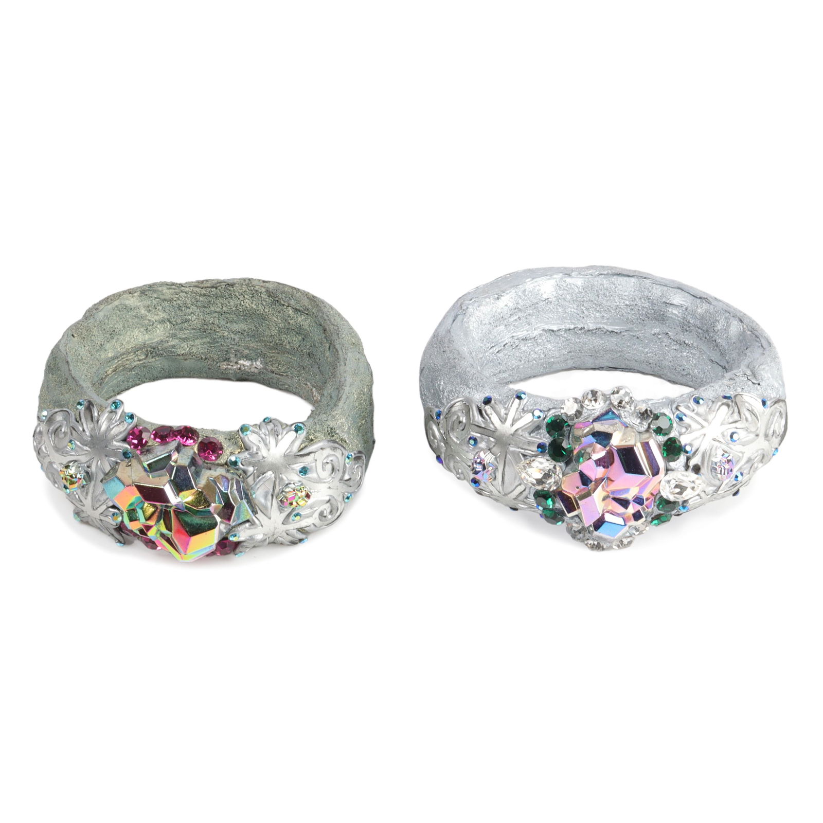 Pair of Christian LaCroix Designer Runway bracelets with multicolored crystals 3" inner width (1 of 5)