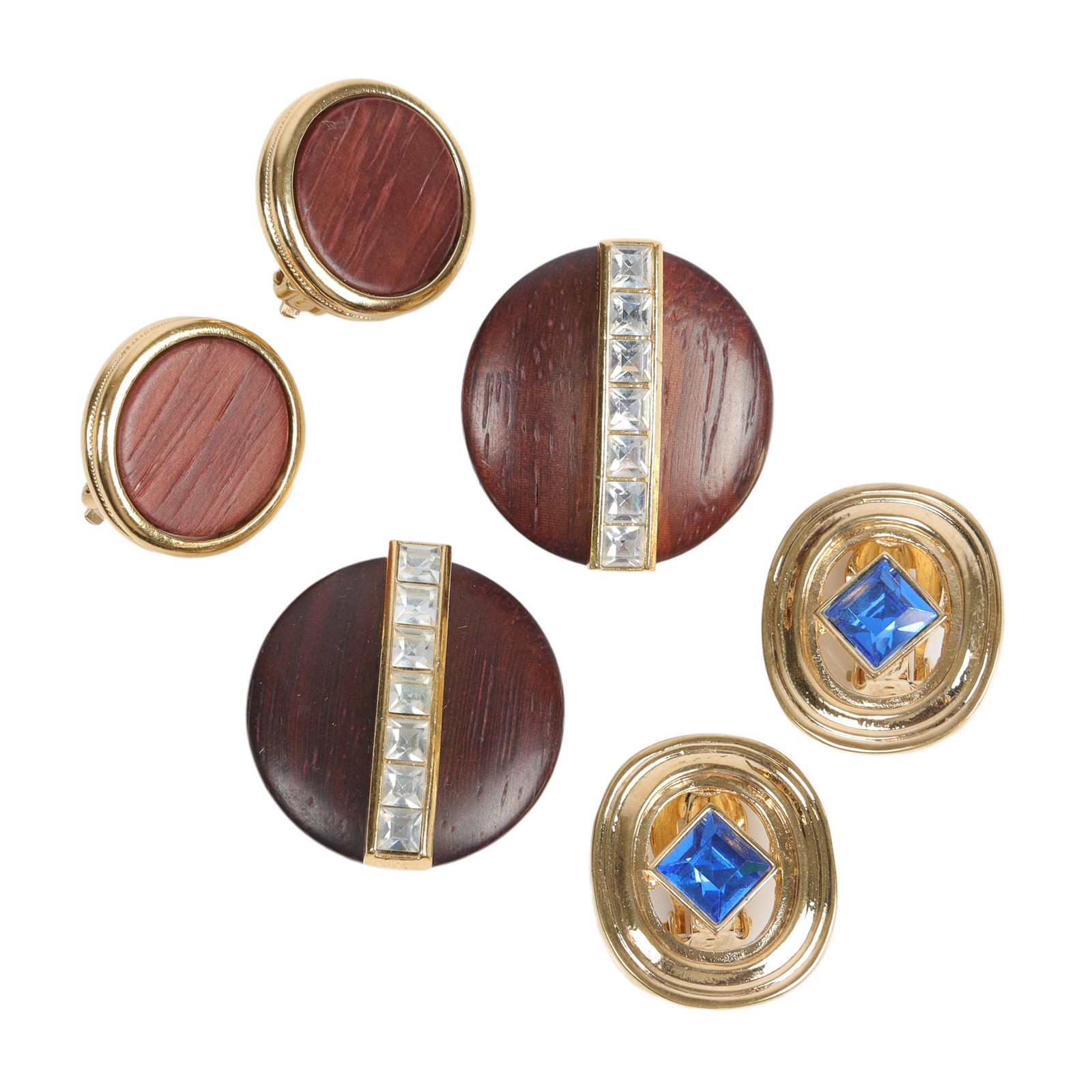 YSL Yves Saint Lauren 3pc group: square blue crystal in gold tone frame with original box: 5" x 3 (1 of 6)