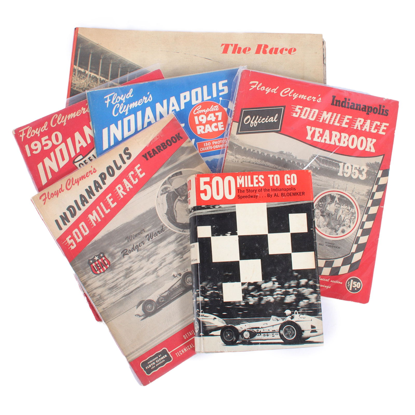 The Race & 500 Miles To Go Books & 4 Clymer's Yearbooks 10"H x 14"W (largest) (1 of 7)