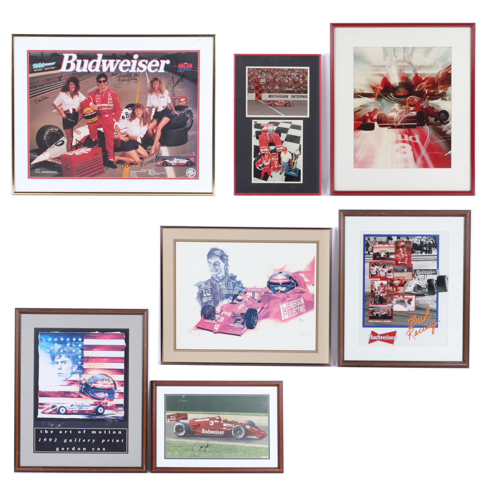 Lot of 7 Scott Pruett Framed Photos & Prints, Some Signed 22"H x 16 1/2"W (sight), 28 1/2"H x 23"W (1 of 20)