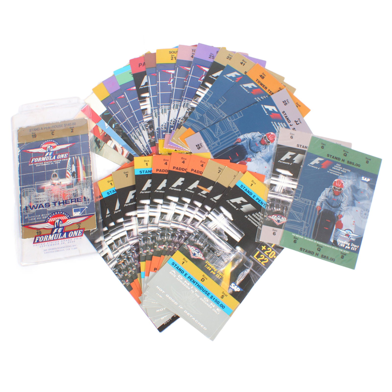 Lot of 36 Indianapolis US Grand Prix Tickets 7 1/2"H x 3 3/4"W (largest) (1 of 5)