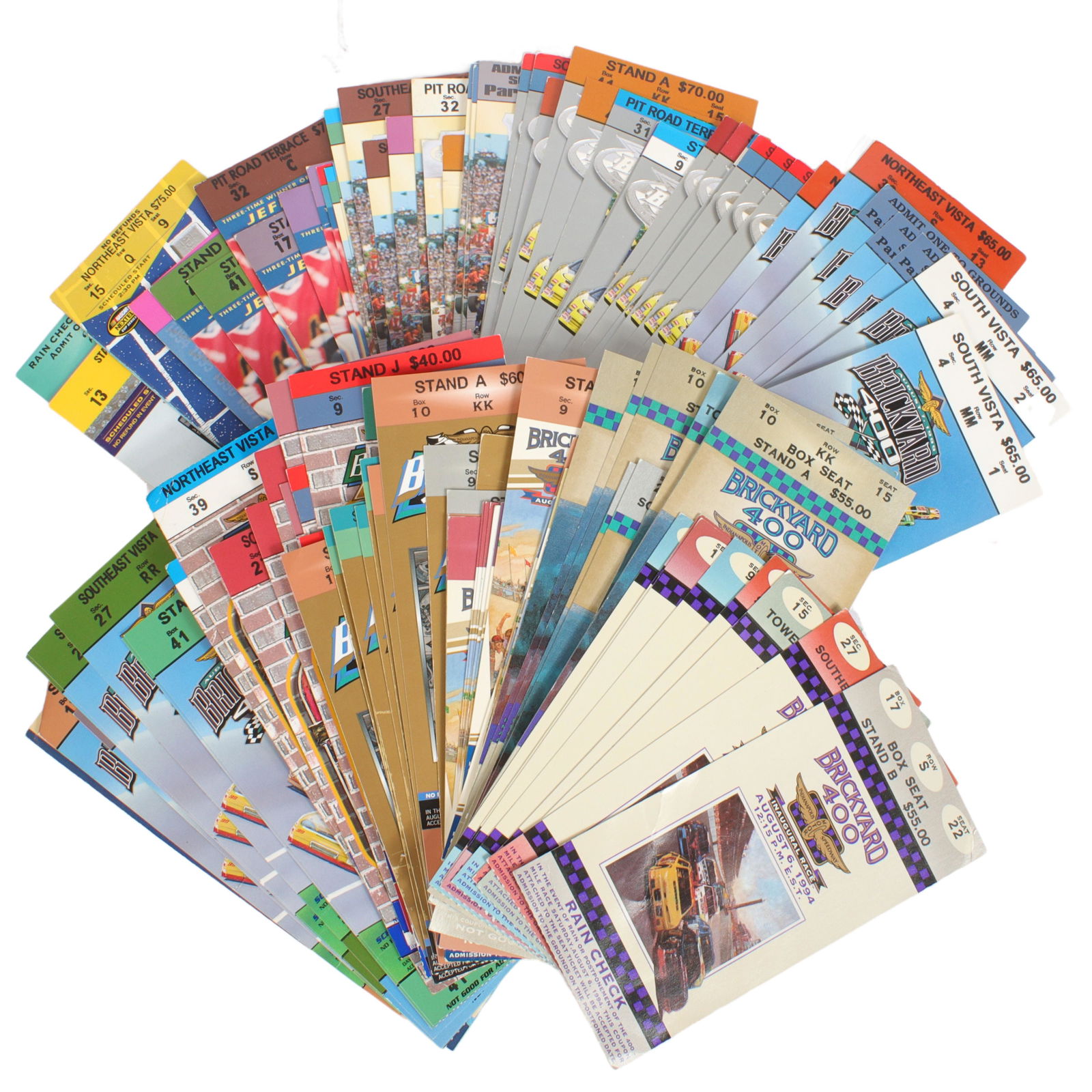 Lot of 113 Brickyard 400 Race Tickets 8"H x 3"W (largest) (1 of 3)