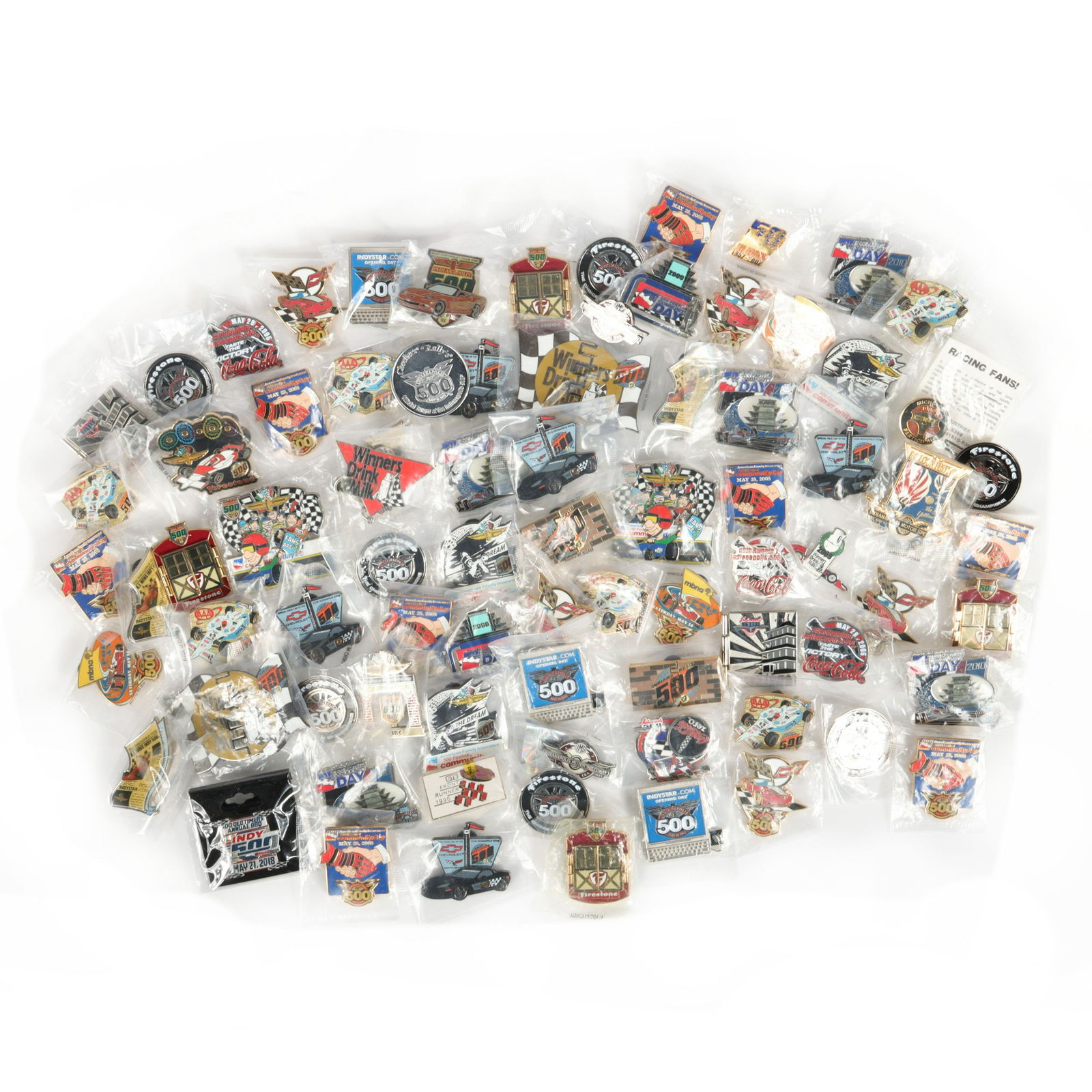 Lot of 80 Indianapolis 500 Pins 2"H x 2 1/2"W (largest) (1 of 7)