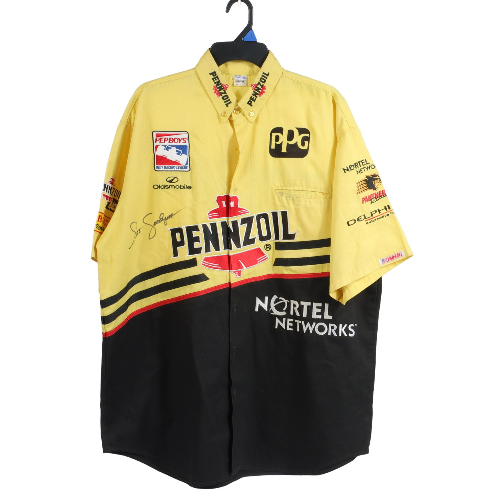 Scott Goodyear Autographed Pennzoil Racing Crew Shirt 26" armpit-to-armpit, 34 1/2"L: Scott Goodyear Autographed Pennzoil Racing Crew Shirt Scott Goodyear Autographed Pennzoil Panther Racing Crew Shirt, the shirt is a Simpson size XL. 26" armpit-to-armpit, 34 1/2"L