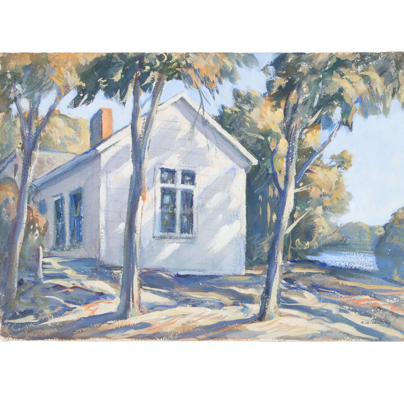 Clarence K Chatterton, New York (1880 - 1973), House at the Shore, watercolor on paper, 14"H x 20"W: Clarence K Chatterton New York (1880 - 1973) House at the Shore watercolor on paper signed lower right. Biography from the Archives of askART: Clarence K. Chatterton, impressionist* painter and teache