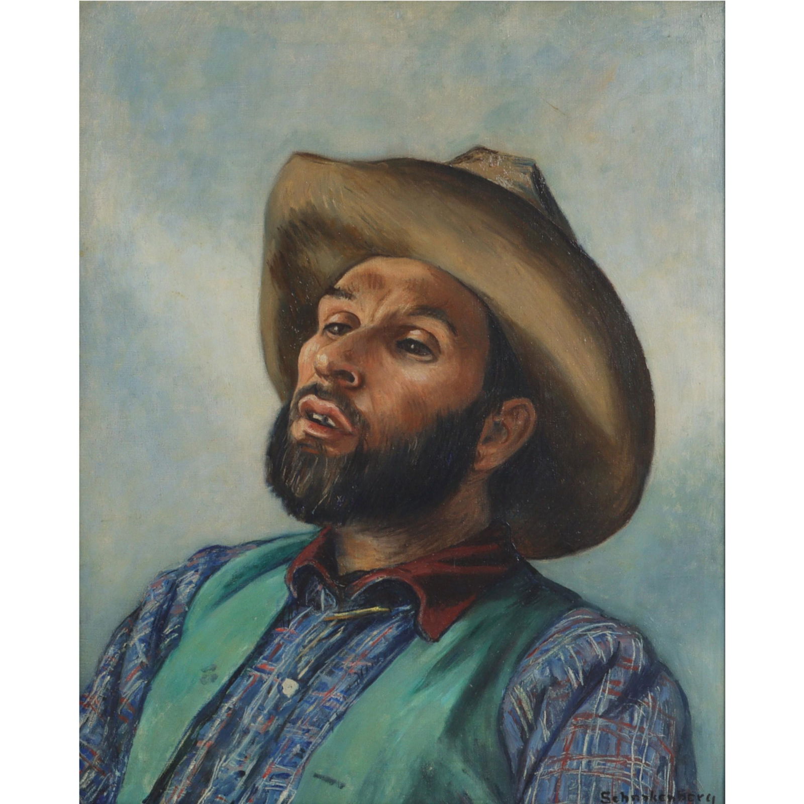 Henry Schnakenberg, New York, Connecticut (1892 - 1970), Cowboy's Portrait, oil on canvas, 23 1/4"H (1 of 9)