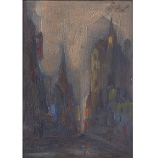 Leon Louis Dolice, New York (1892 - 1960), untitled city scene, oil on board, 9 1/2"H x 6 5/8"W: Leon Louis Dolice New York (1892 - 1960) untitled city scene oil on board signed lower left. Biography from the Archives of askART: The following biography is provided by Joe L Dolice, son of the arti