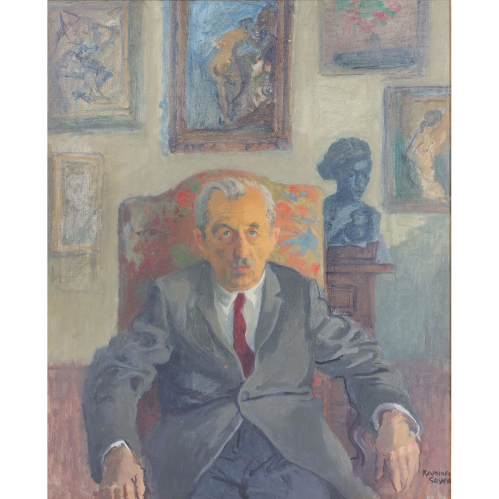 Raphael Soyer, New York (1899 - 1987), Portrait of Emil J. Arnold, oil on canvas, 31 1/2"H x 25 (1 of 12)
