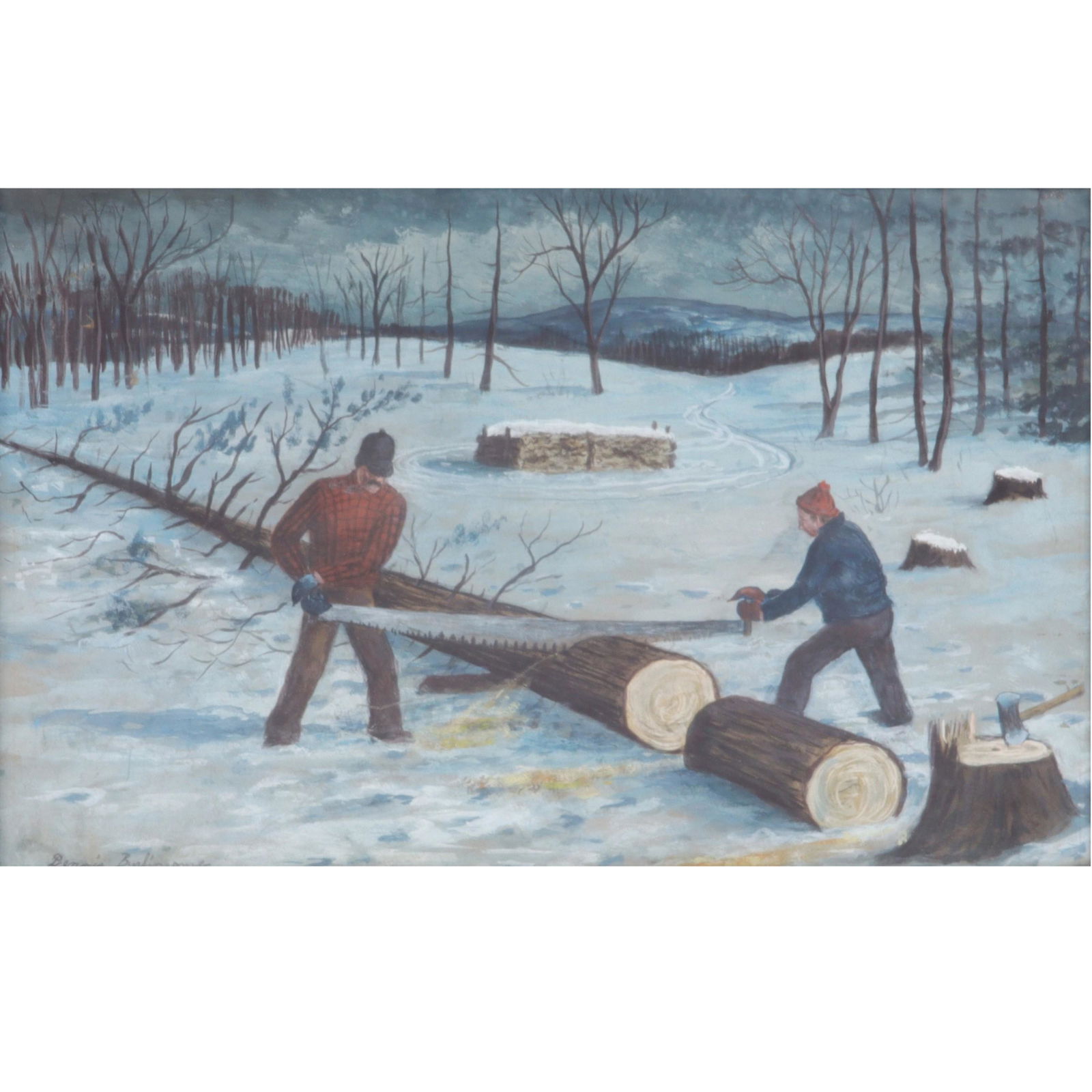 Dennis Burlingame, Iowa, Pennsylvania, New York (1901 - 1964), Woodcutters, winter scene, Guache on (1 of 10)