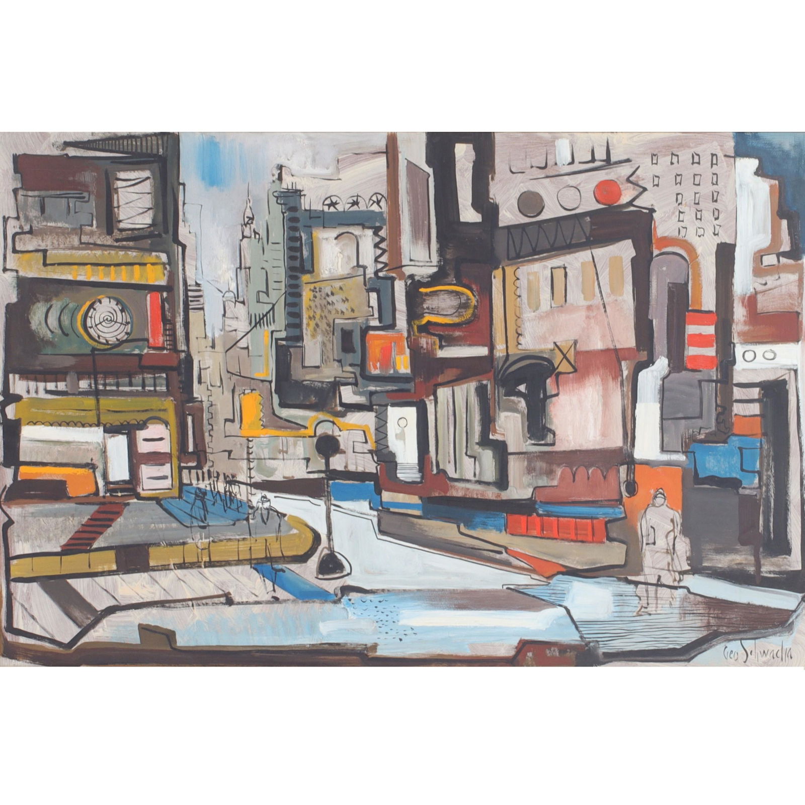 George Schwacha, New Jersey . (1908 - 1986), untitled street scene, oil on masonite panel, 23 3/8"H (1 of 7)